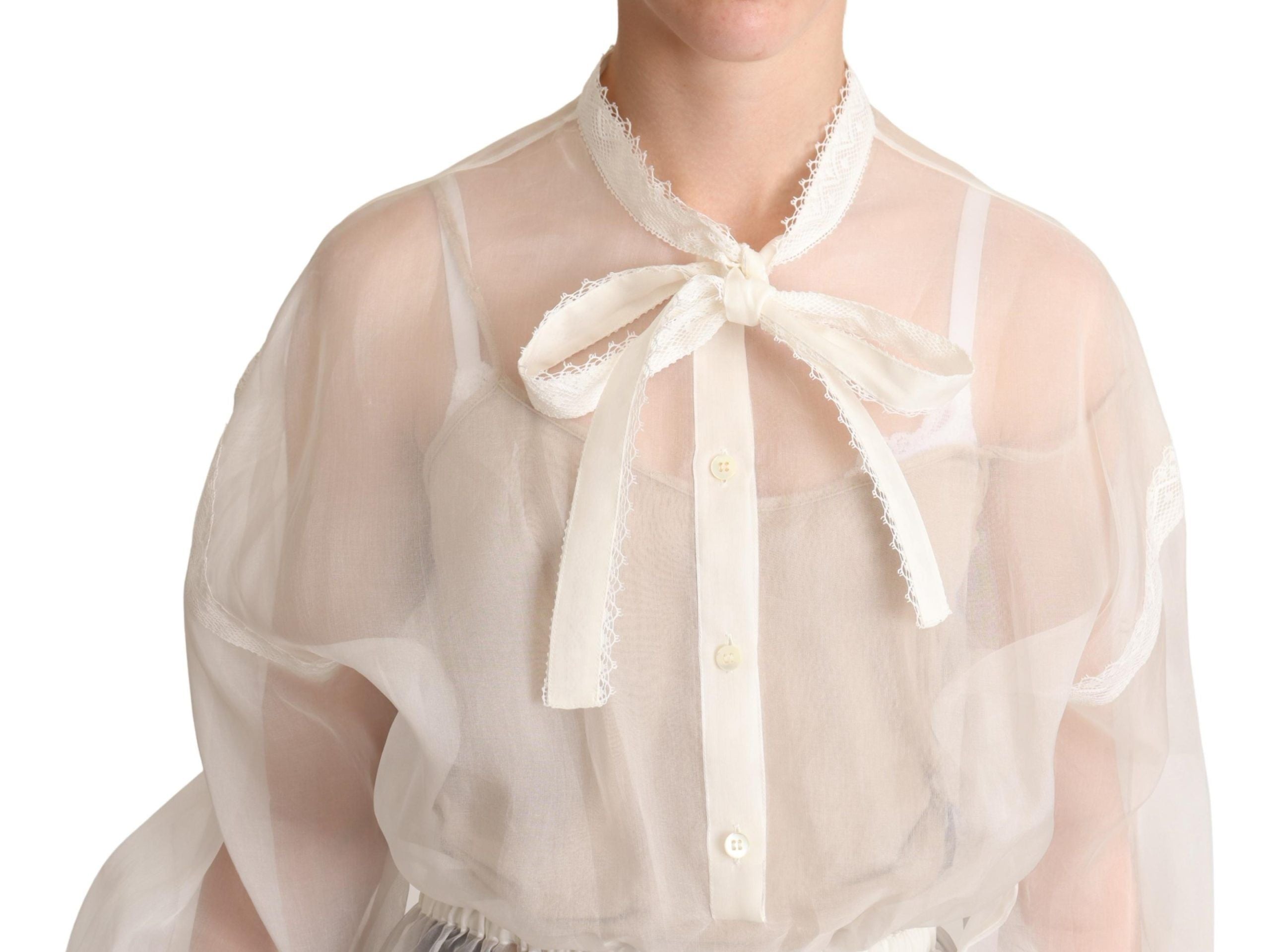 Witte Ascot kraag blouse top met lange mouwen