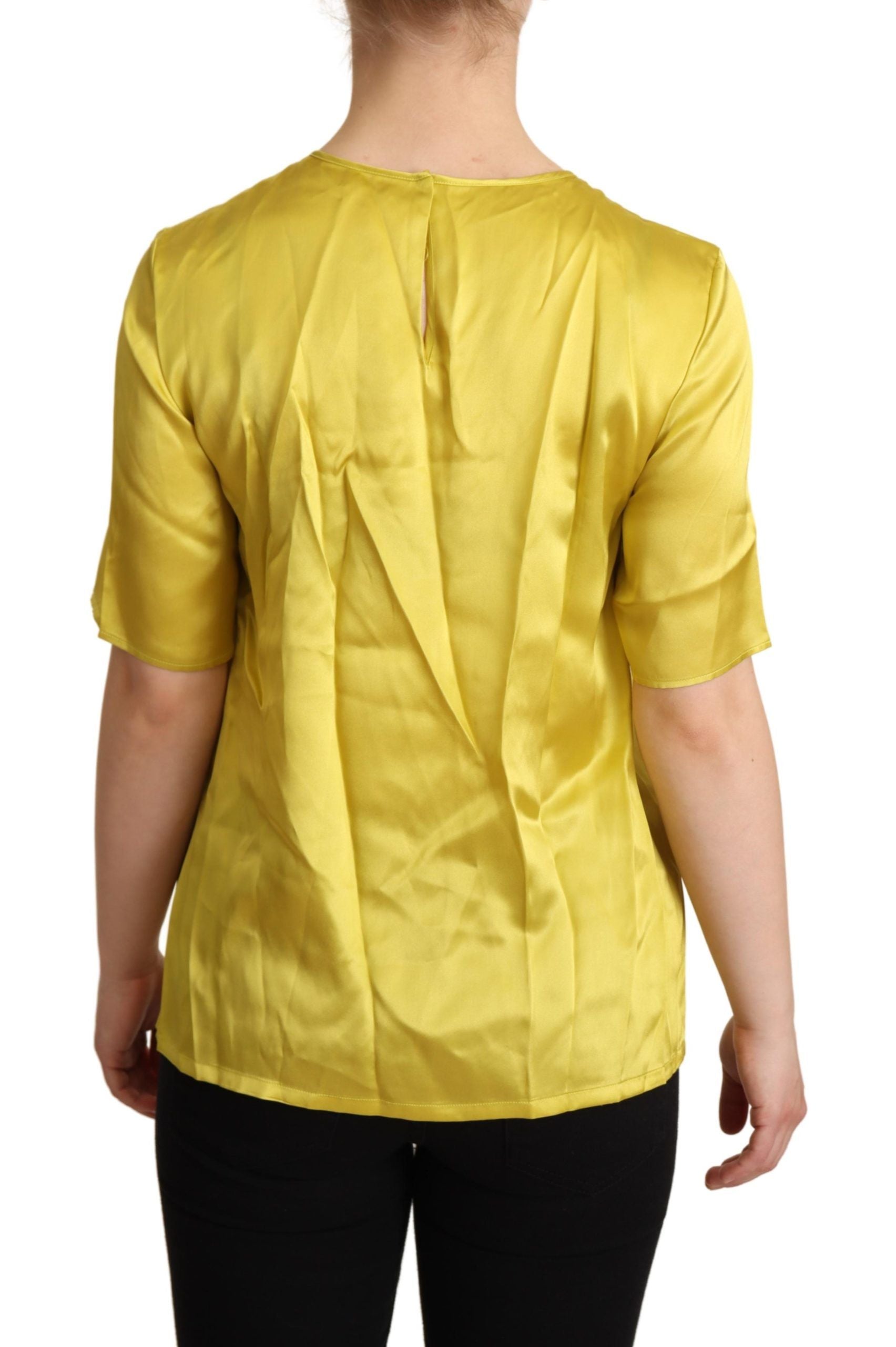 Gele zijden blouse met korte mouwen T-shirt