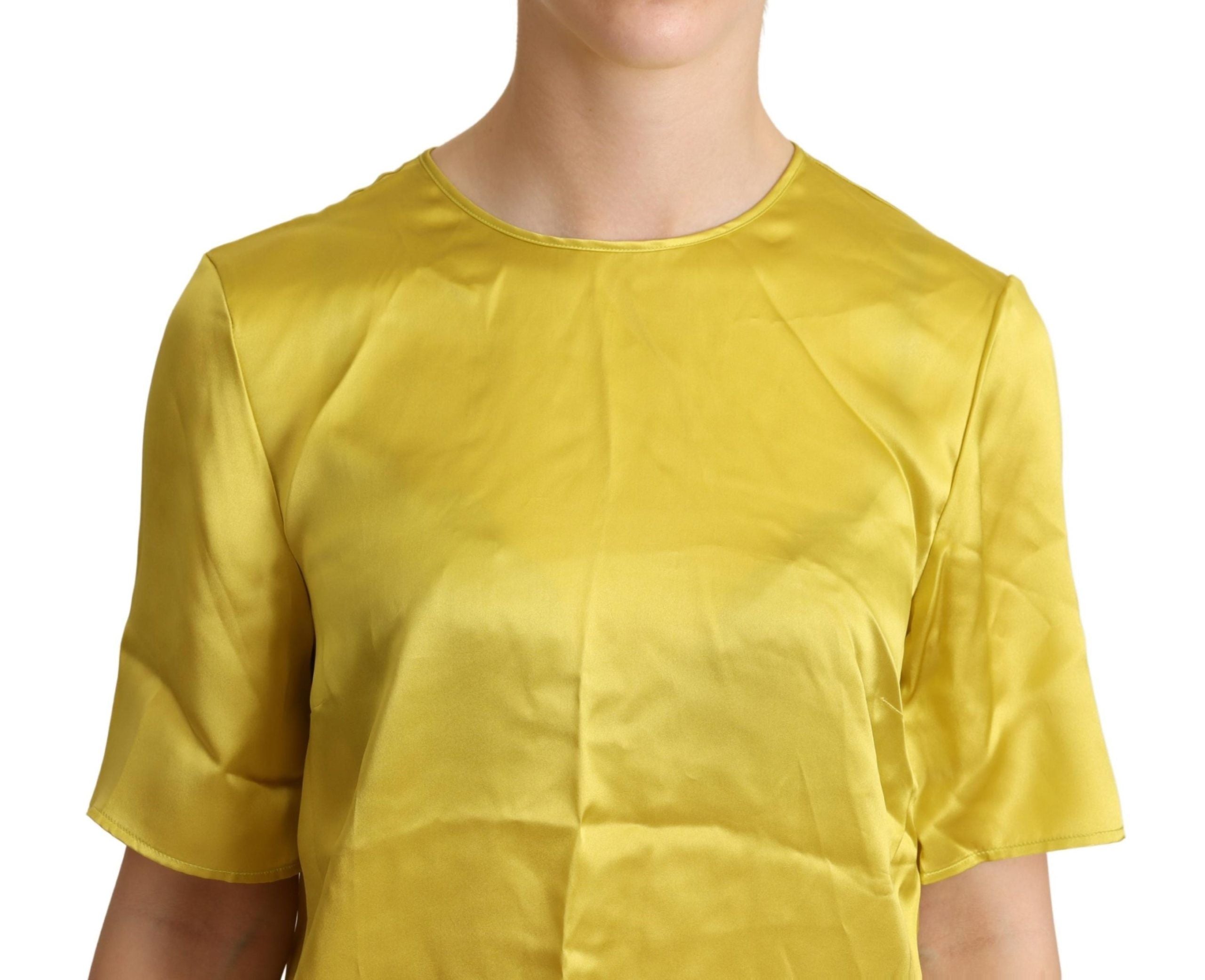 Gele zijden blouse met korte mouwen T-shirt