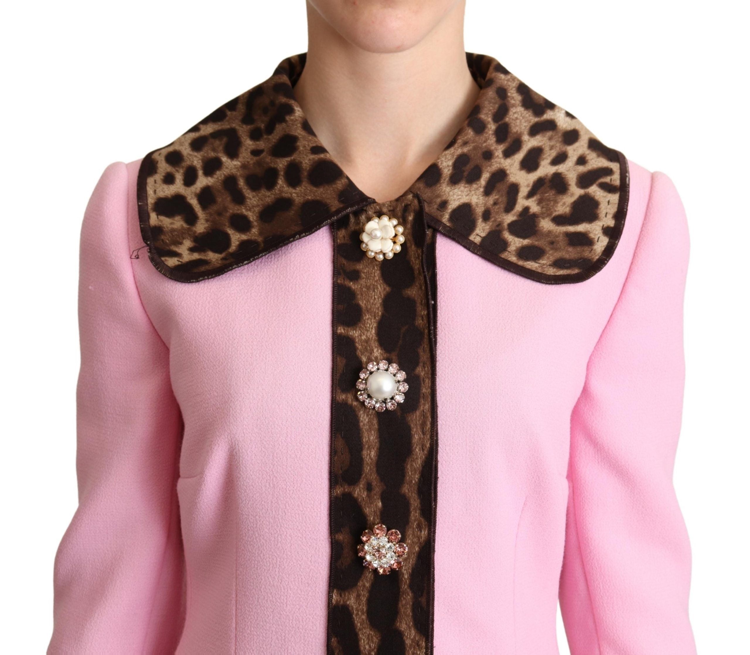 Roze luipaard wollen trenchcoatjasje