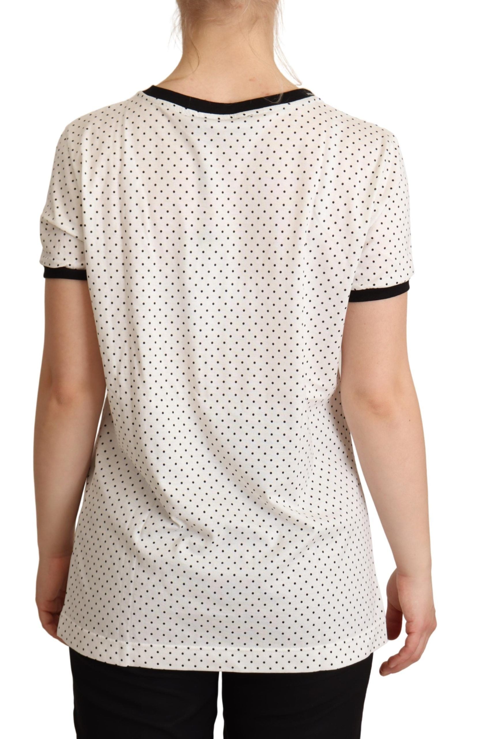 Wit gestippelde ronde hals katoenen T-shirt