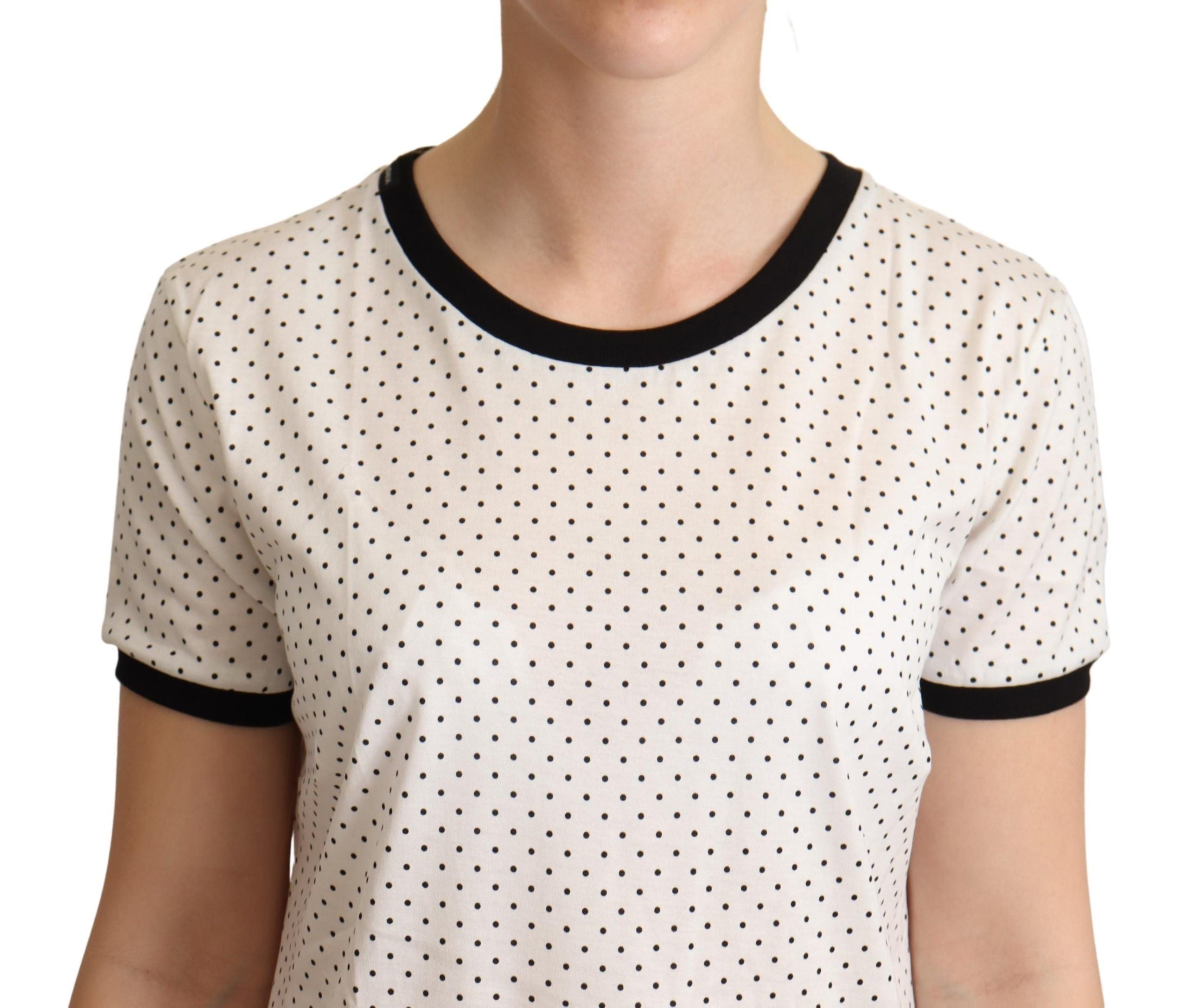 Wit gestippelde ronde hals katoenen T-shirt