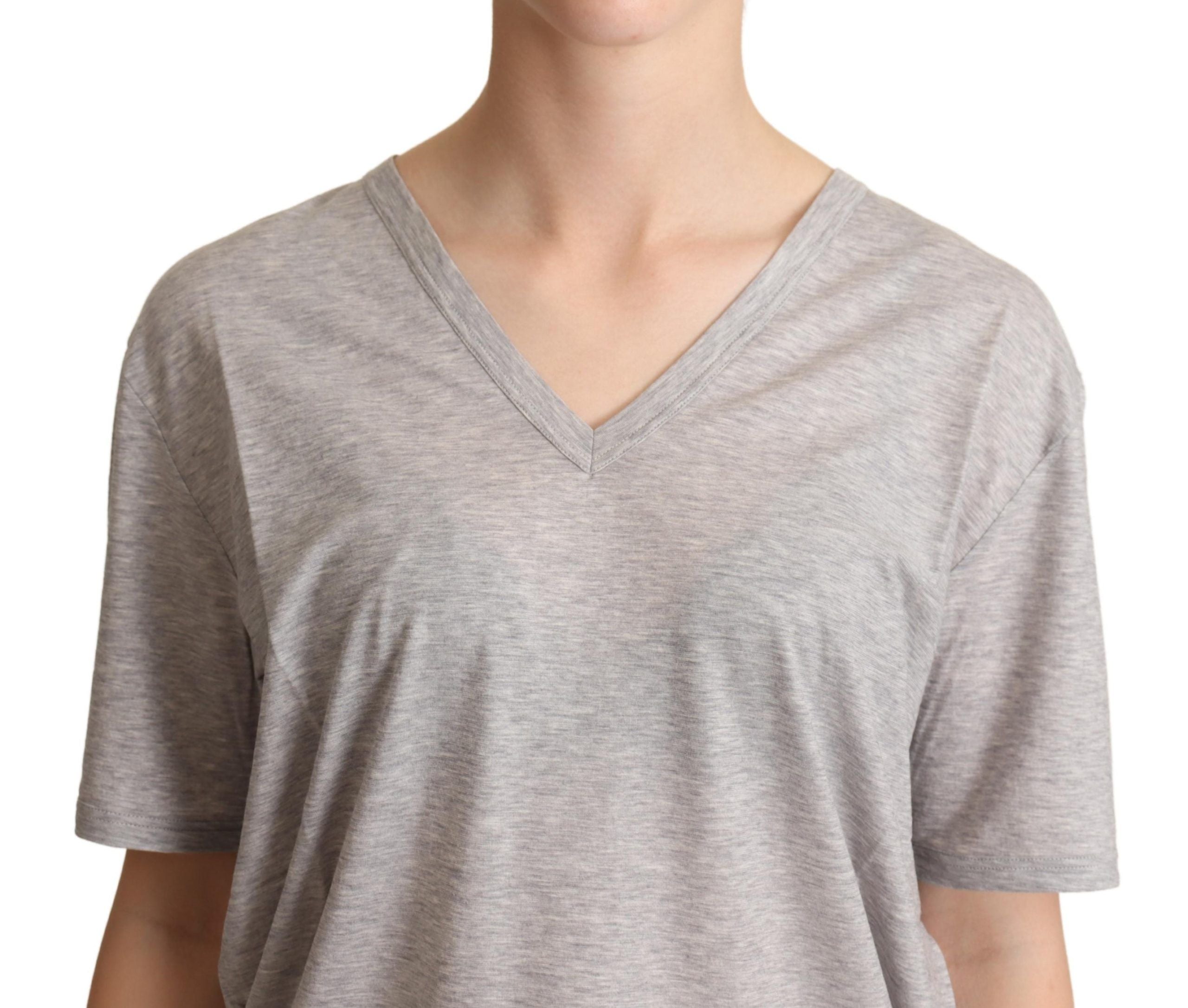 Grijs effen 100% katoenen V-hals T-shirt