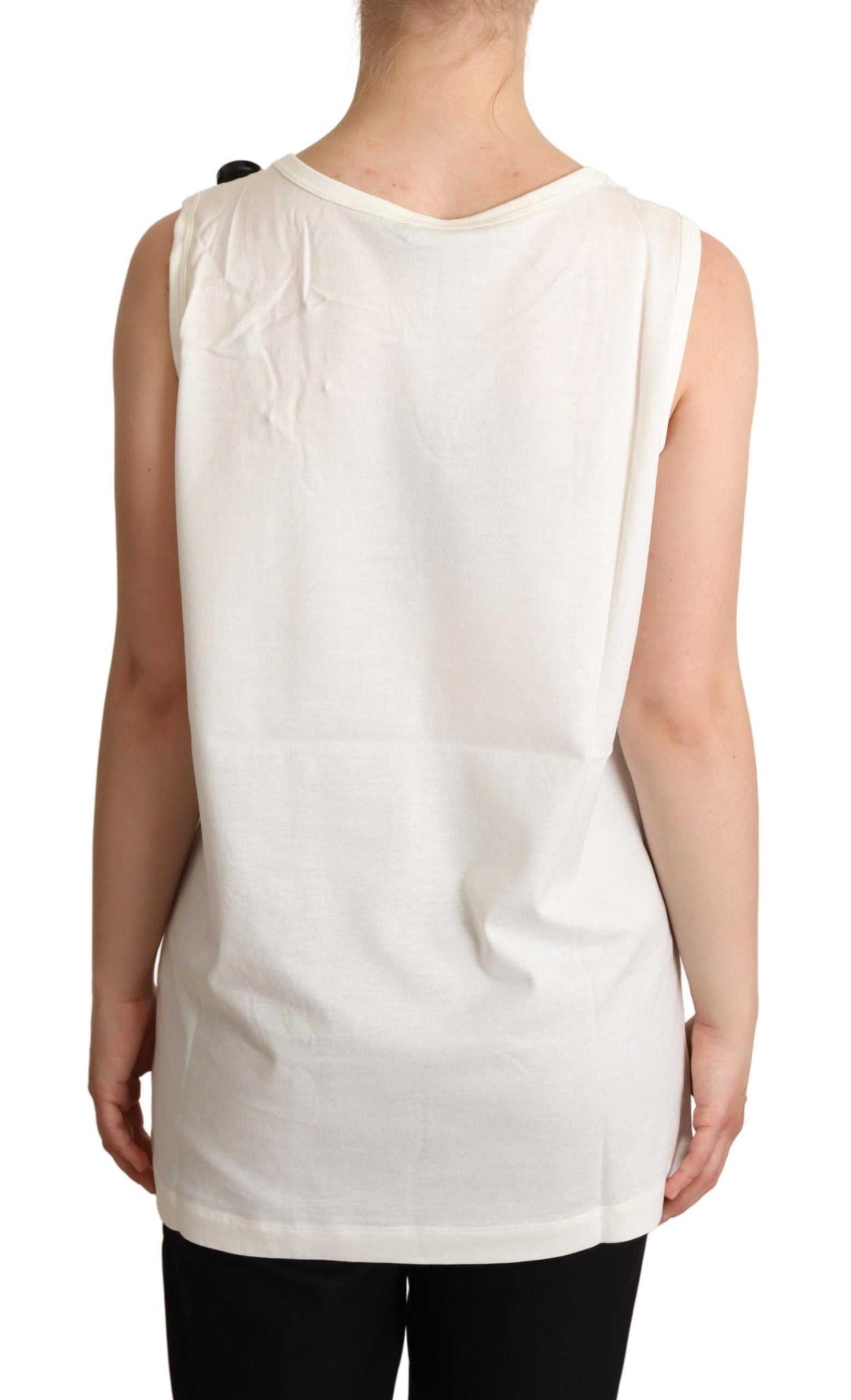 Wit T-shirt met bloemenprint en versierd met hondenprint