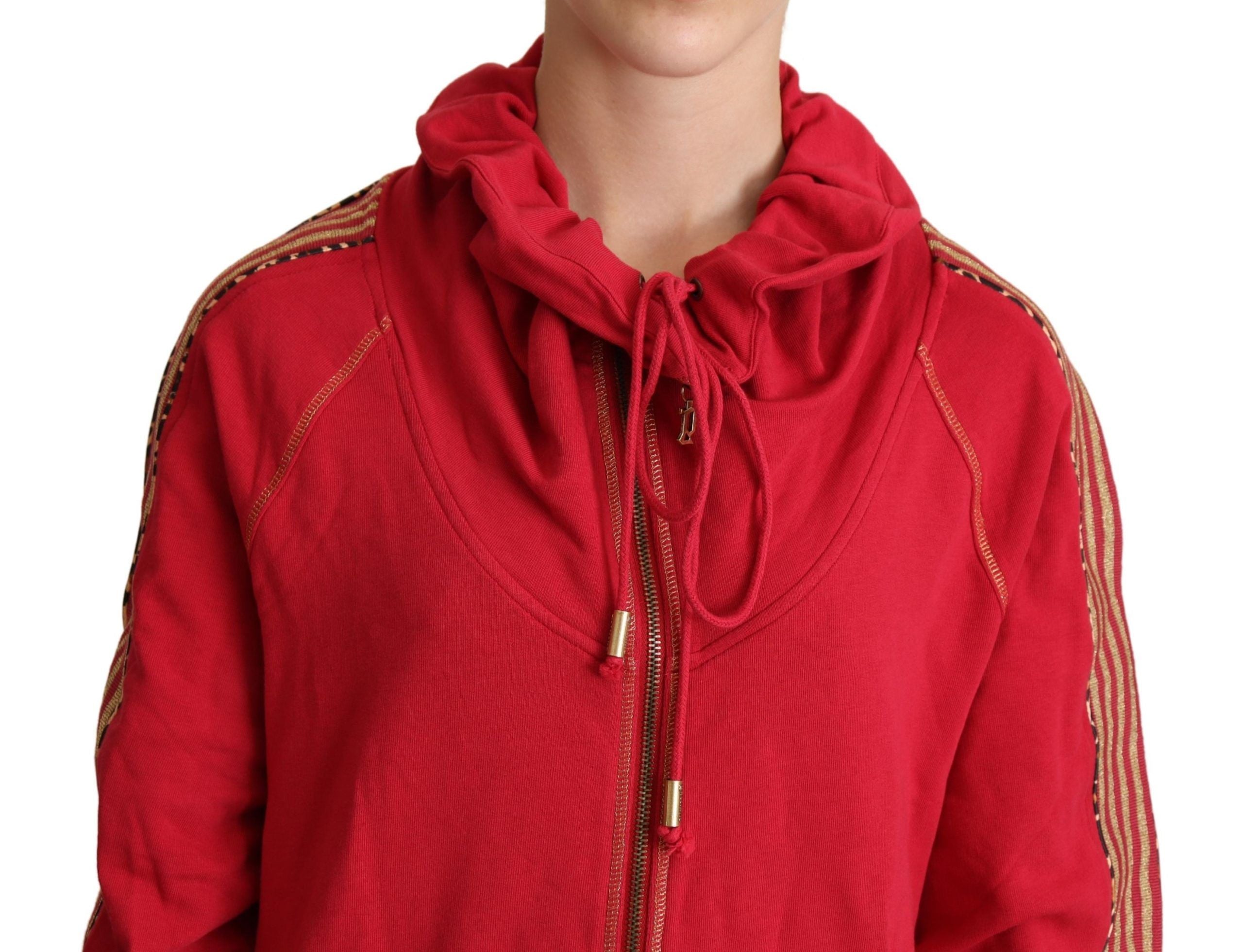 Rode sweatshirt met capuchon en volledige ritssluiting
