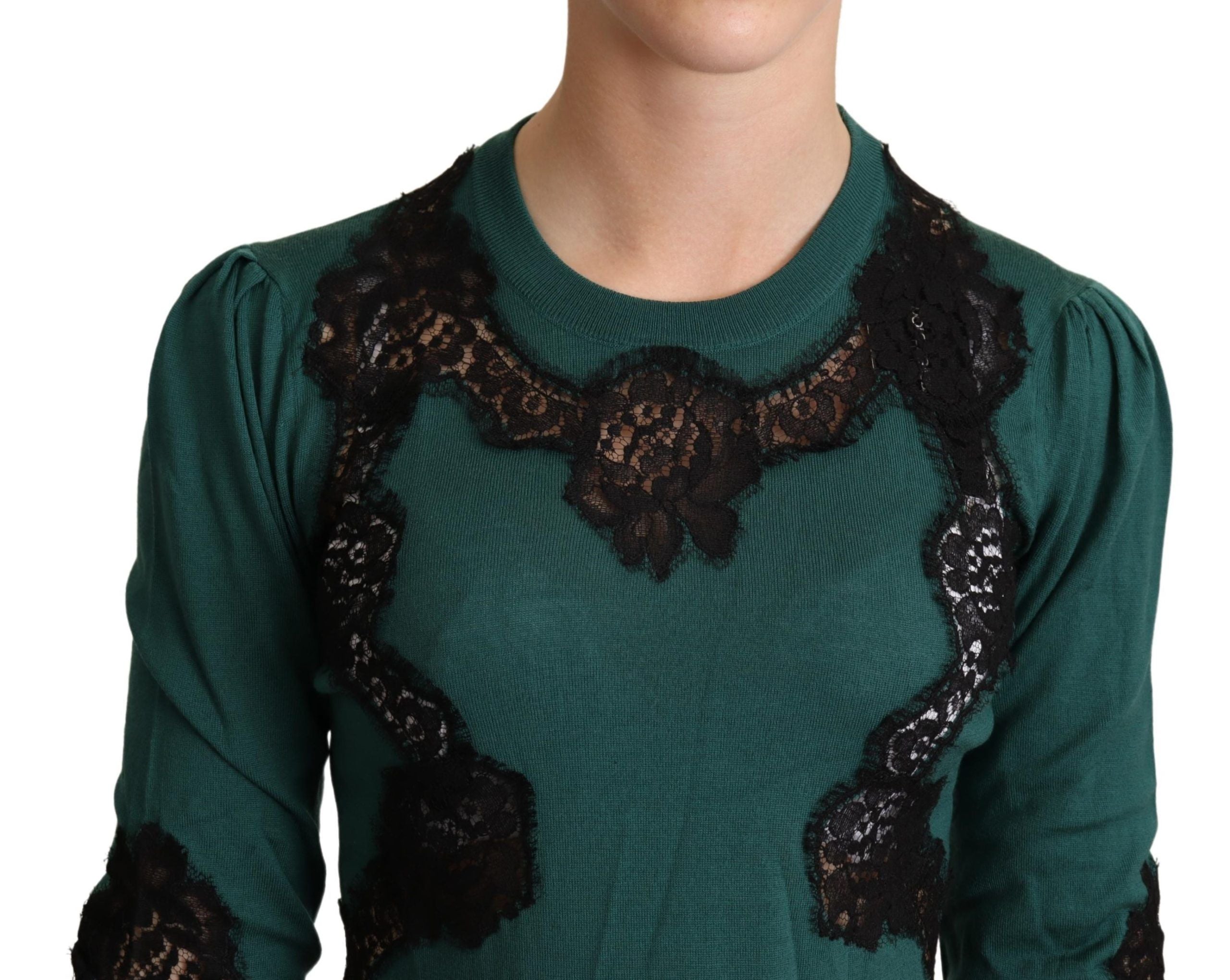 Groene wollen trui met ronde hals