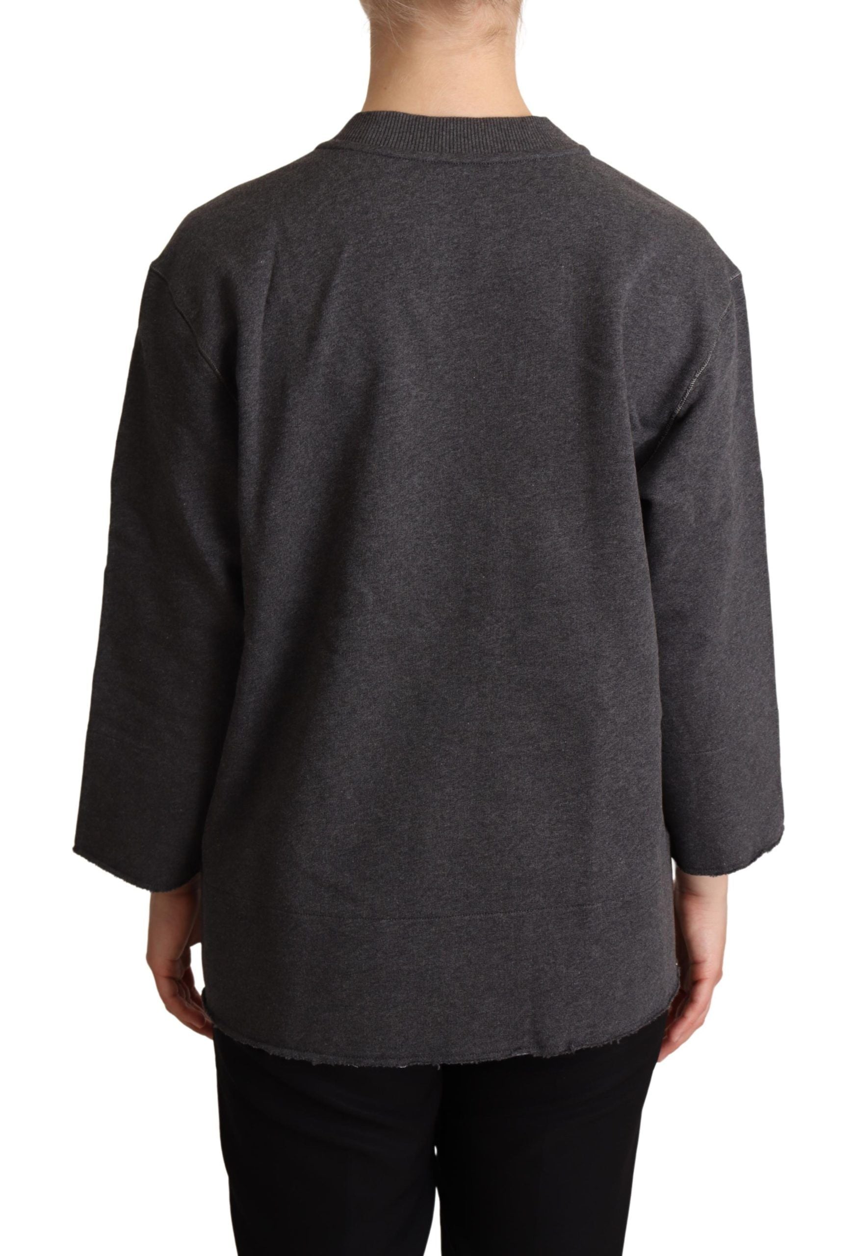 Grijze geborduurde dames pullover trui