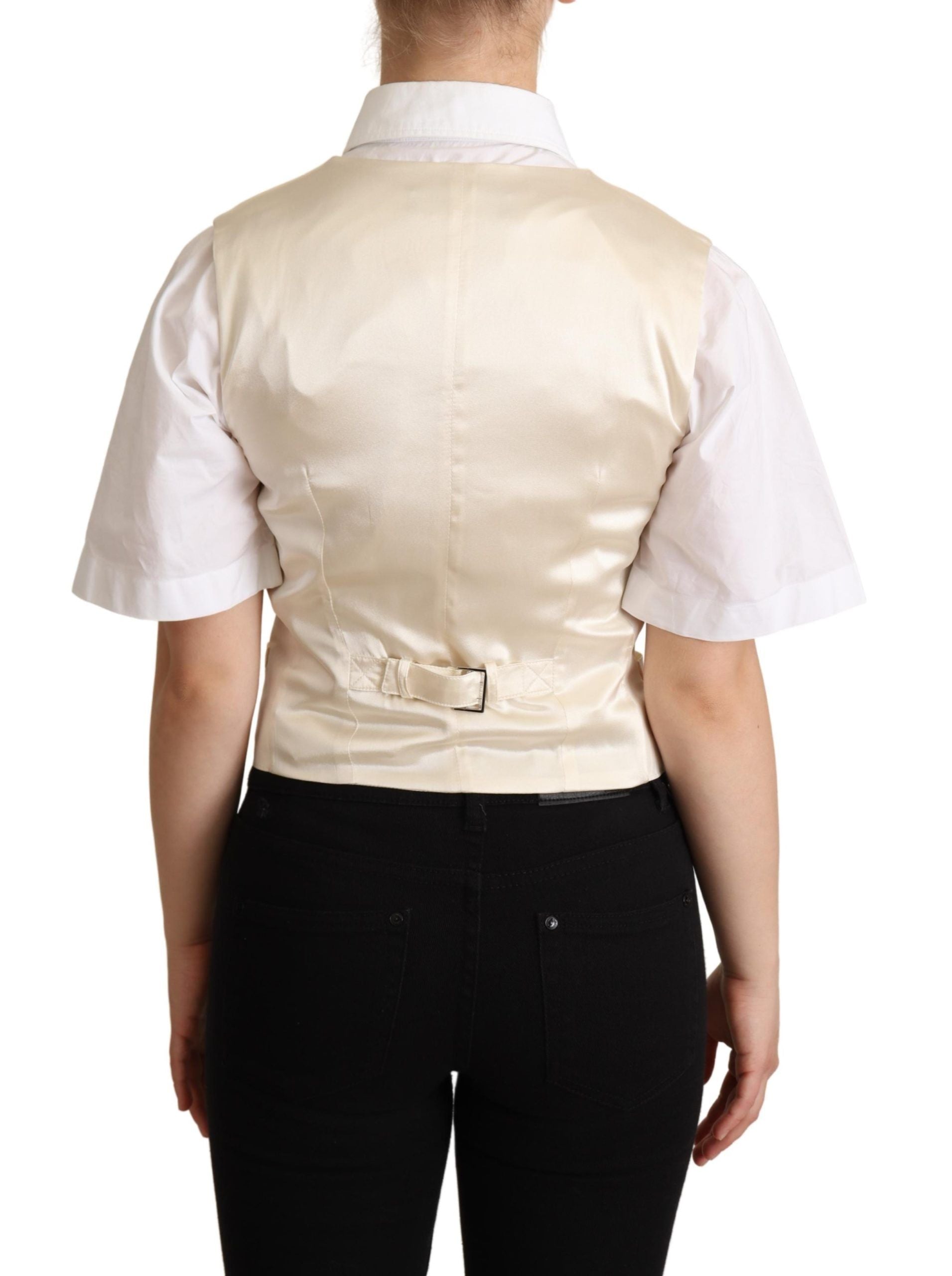 Beige zijden mouwloos gilet