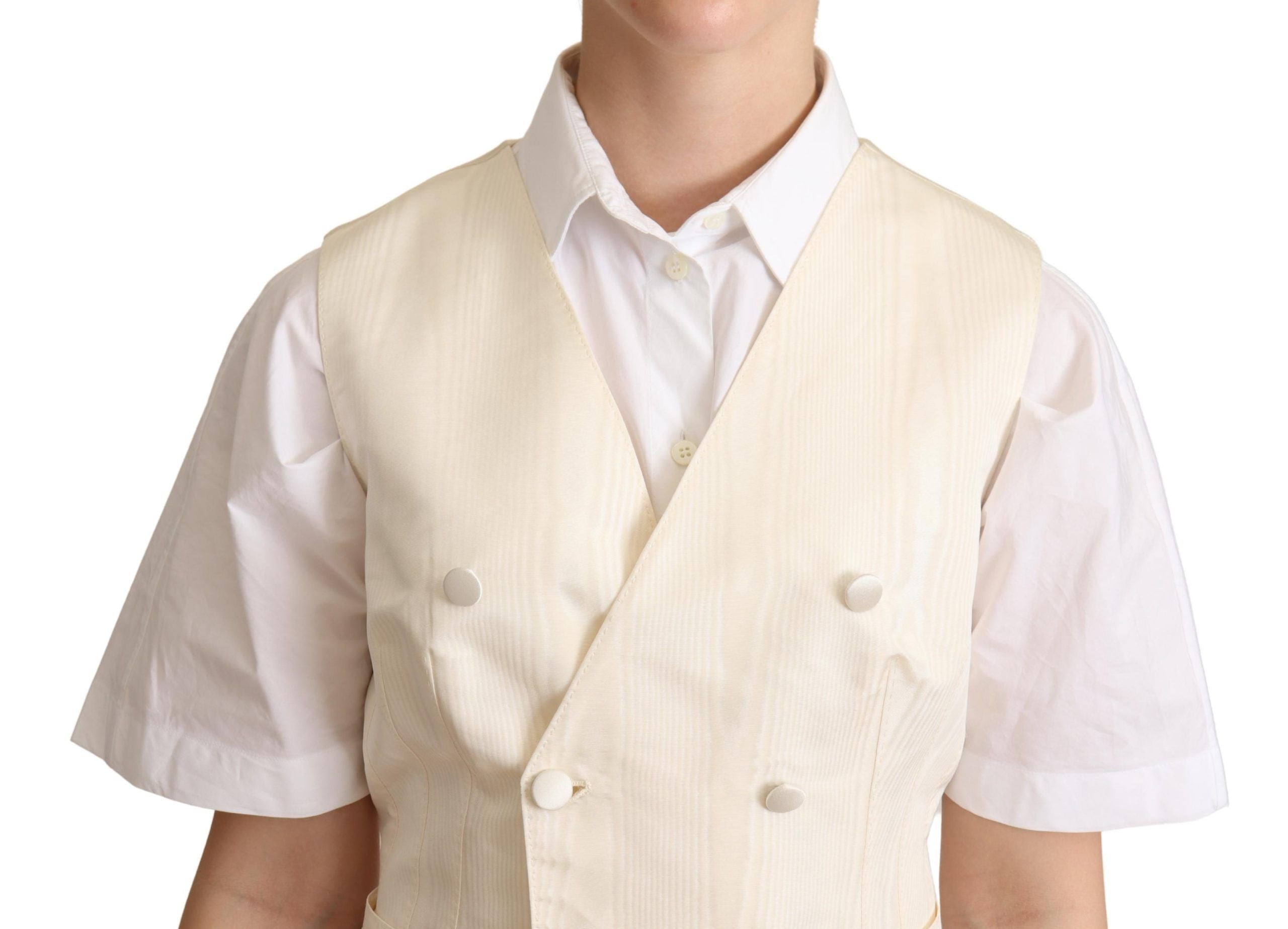 Beige zijden mouwloos gilet