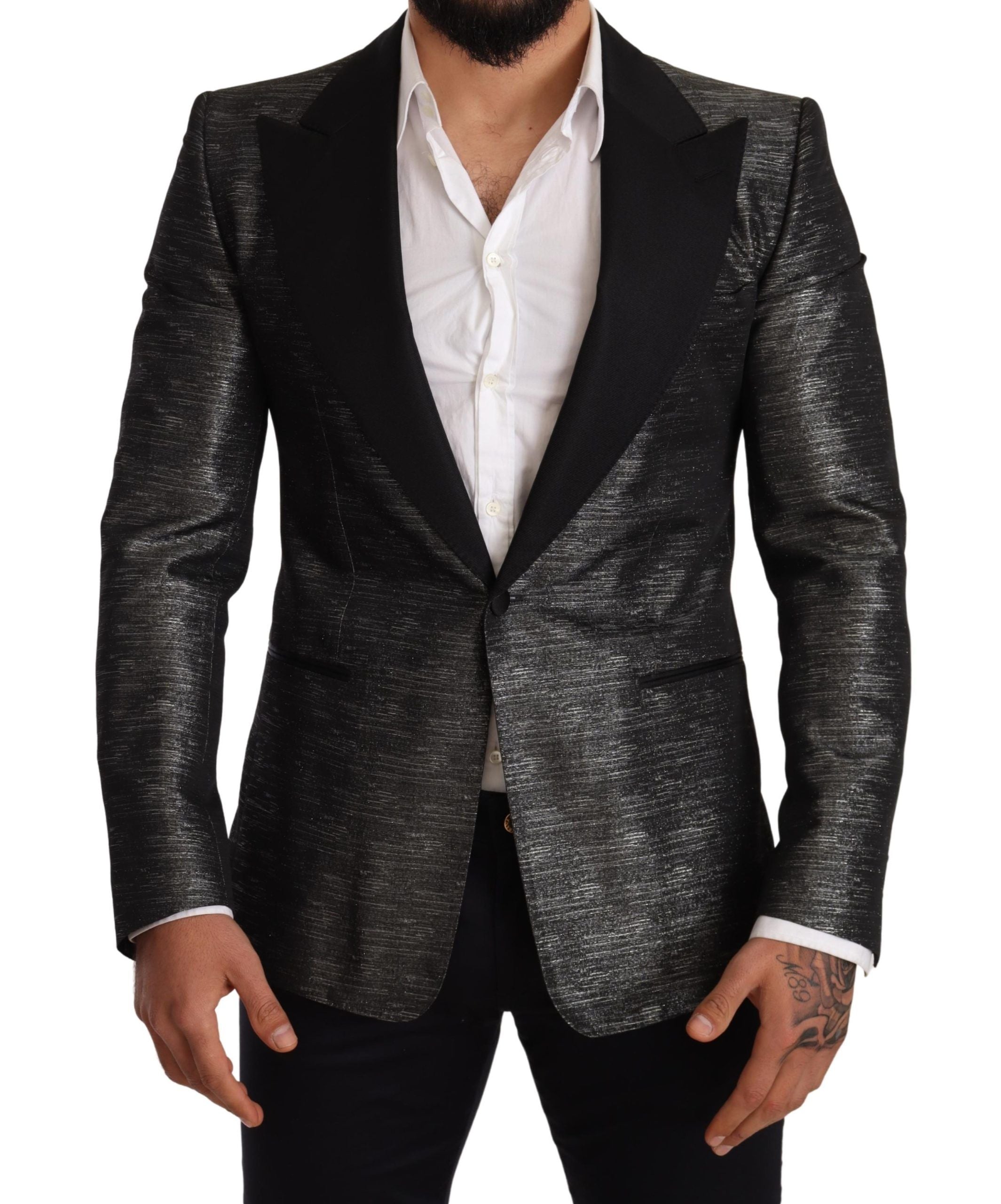 Grijs metallic zwart slank smokingblazer