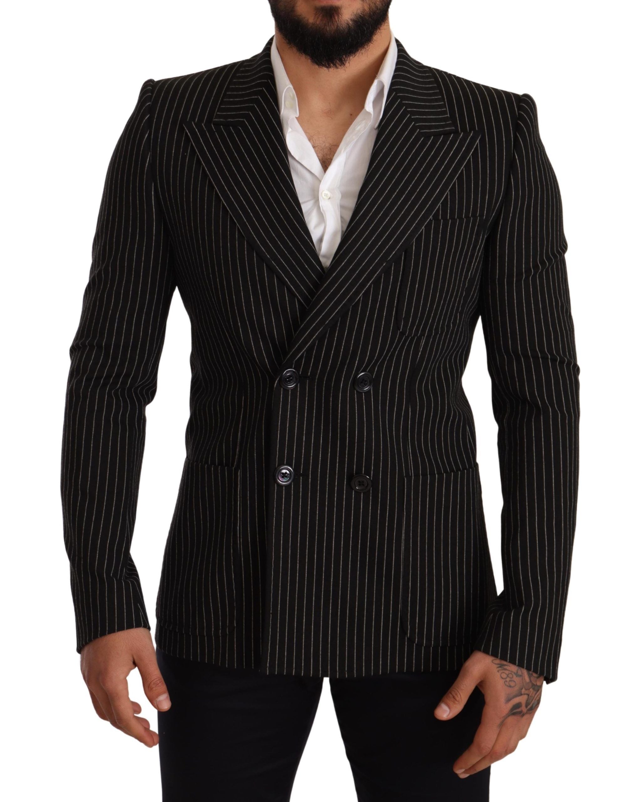 Zwart-wit gestreepte slim fit jasblazer