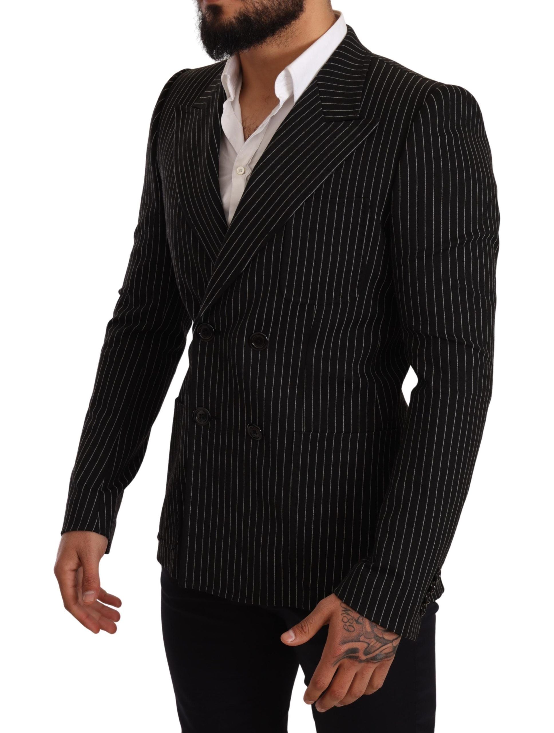 Zwart-wit gestreepte slim fit jasblazer