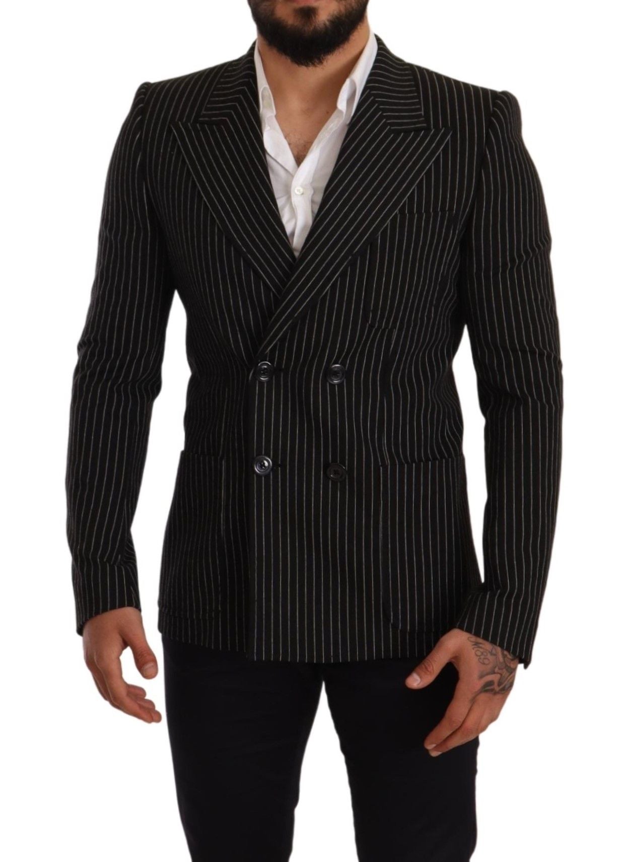 Zwart-wit gestreepte slim fit jasblazer