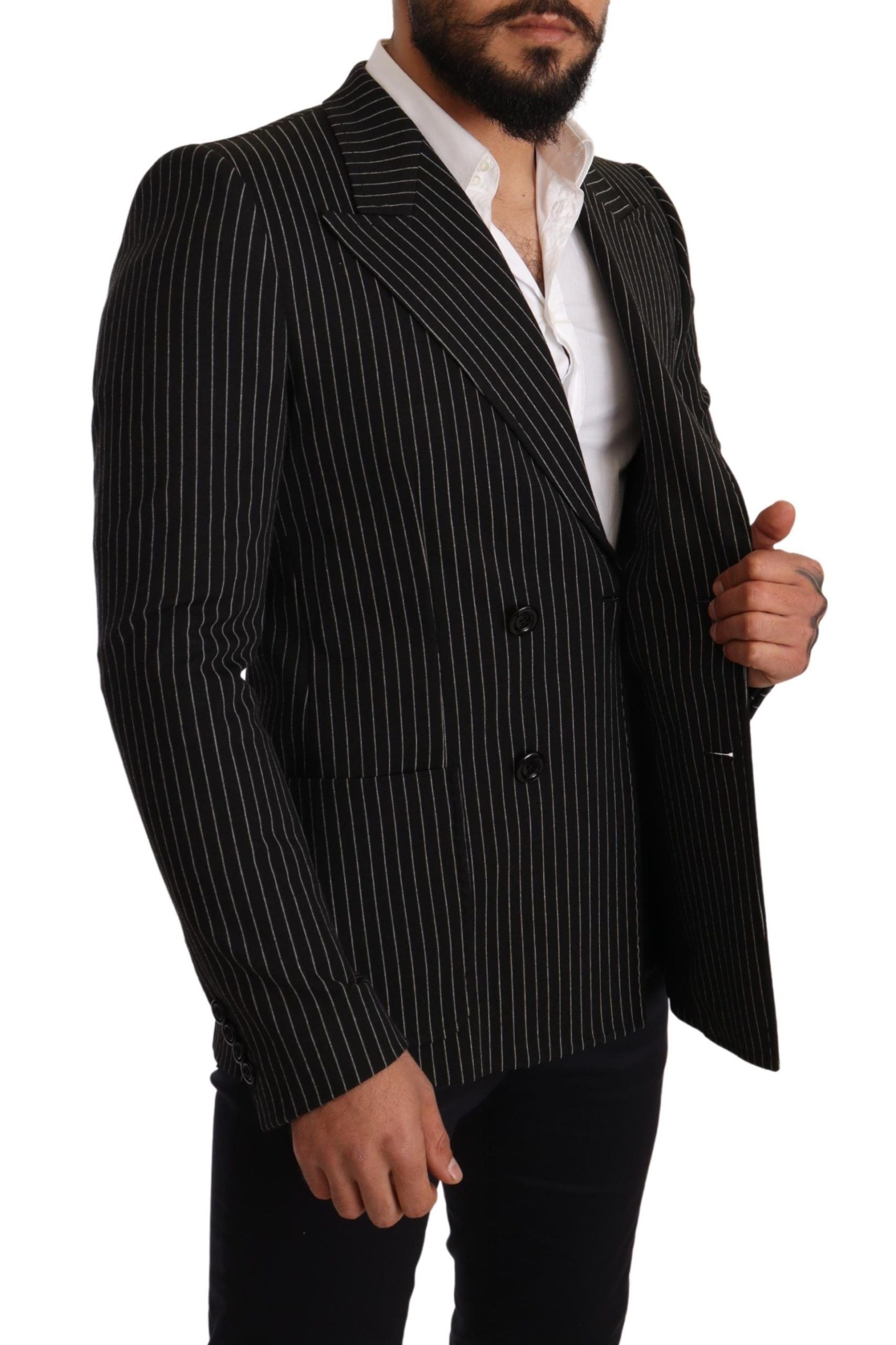 Zwart-wit gestreepte slim fit jasblazer