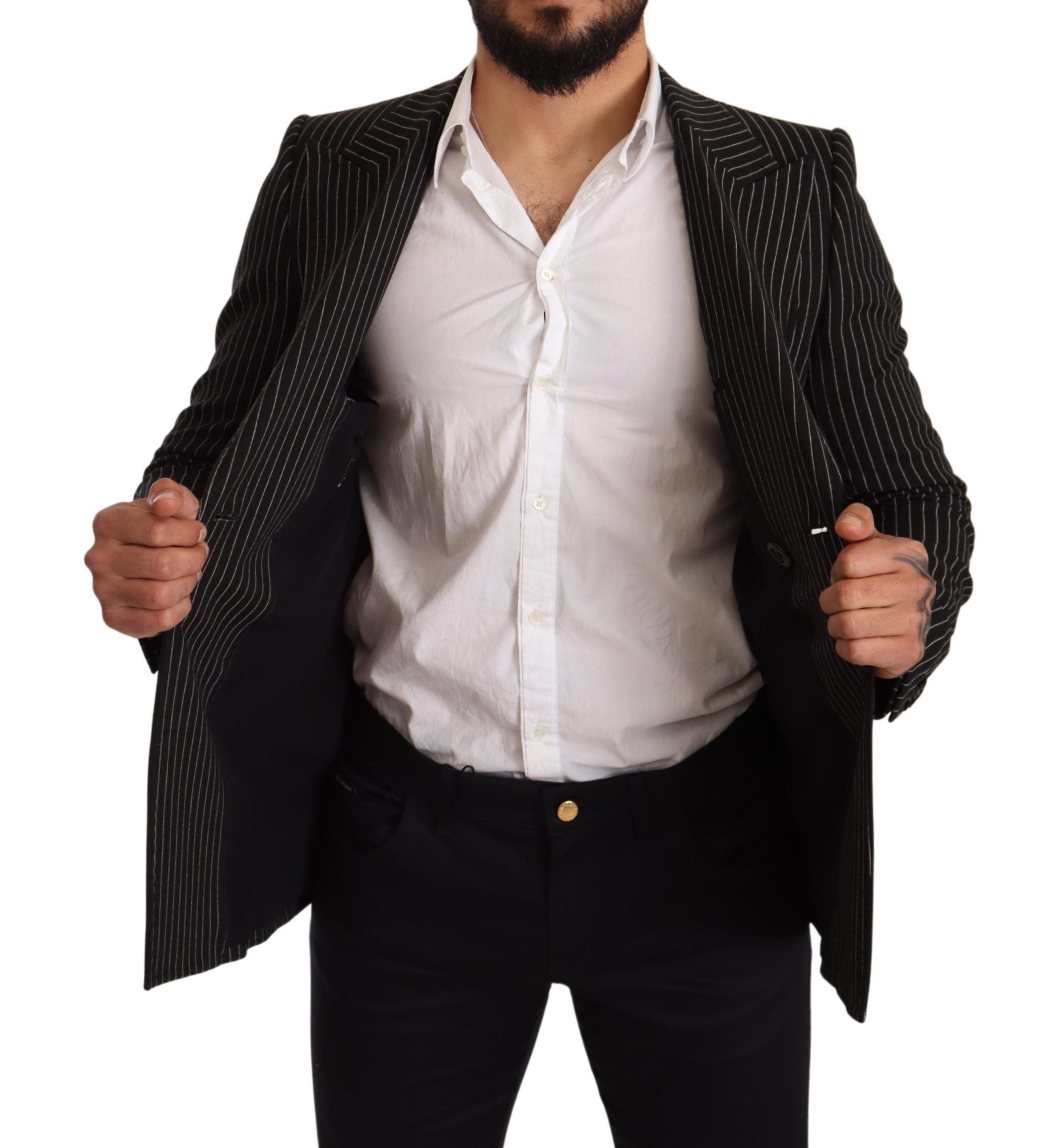 Zwart-wit gestreepte slim fit jasblazer