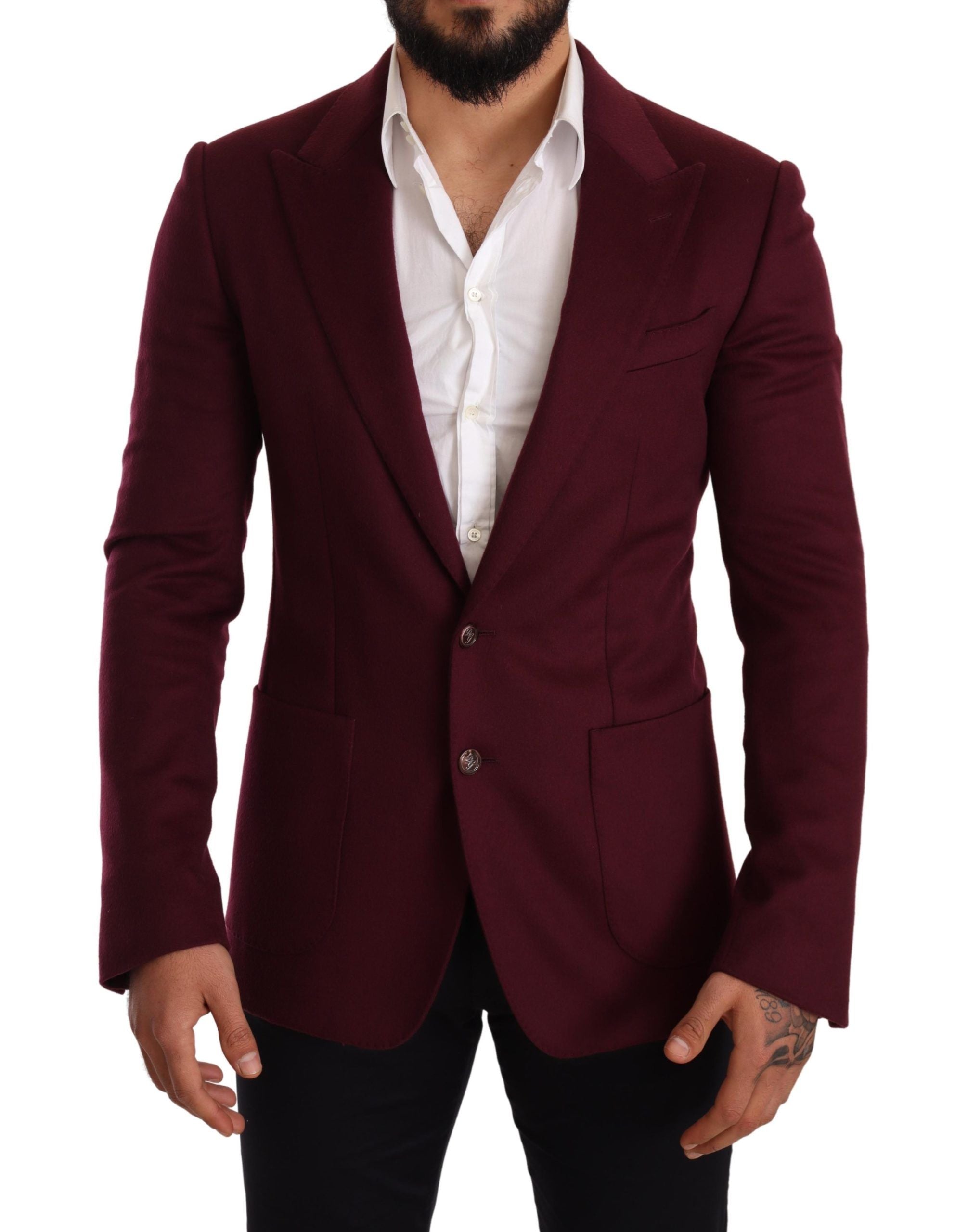 Kastanjebruine kasjmier slim fit jasjas blazer