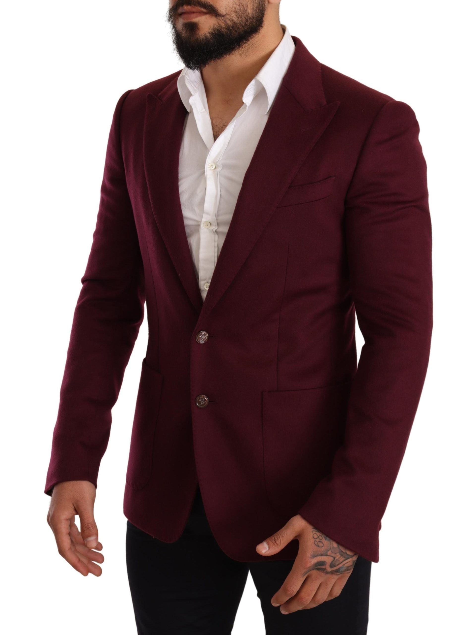 Kastanjebruine kasjmier slim fit jasjas blazer
