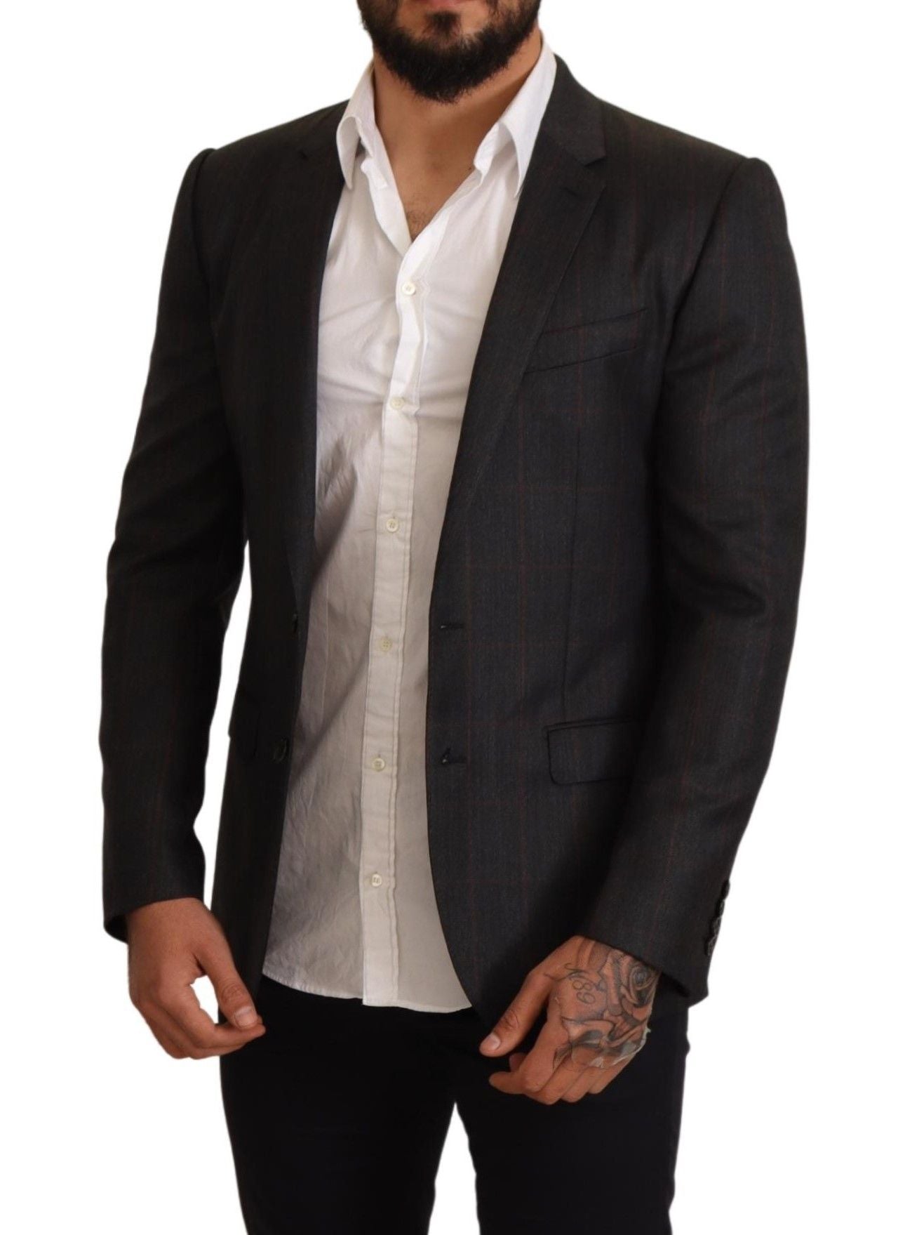 Grijs geruit wollen slim fit blazerjack