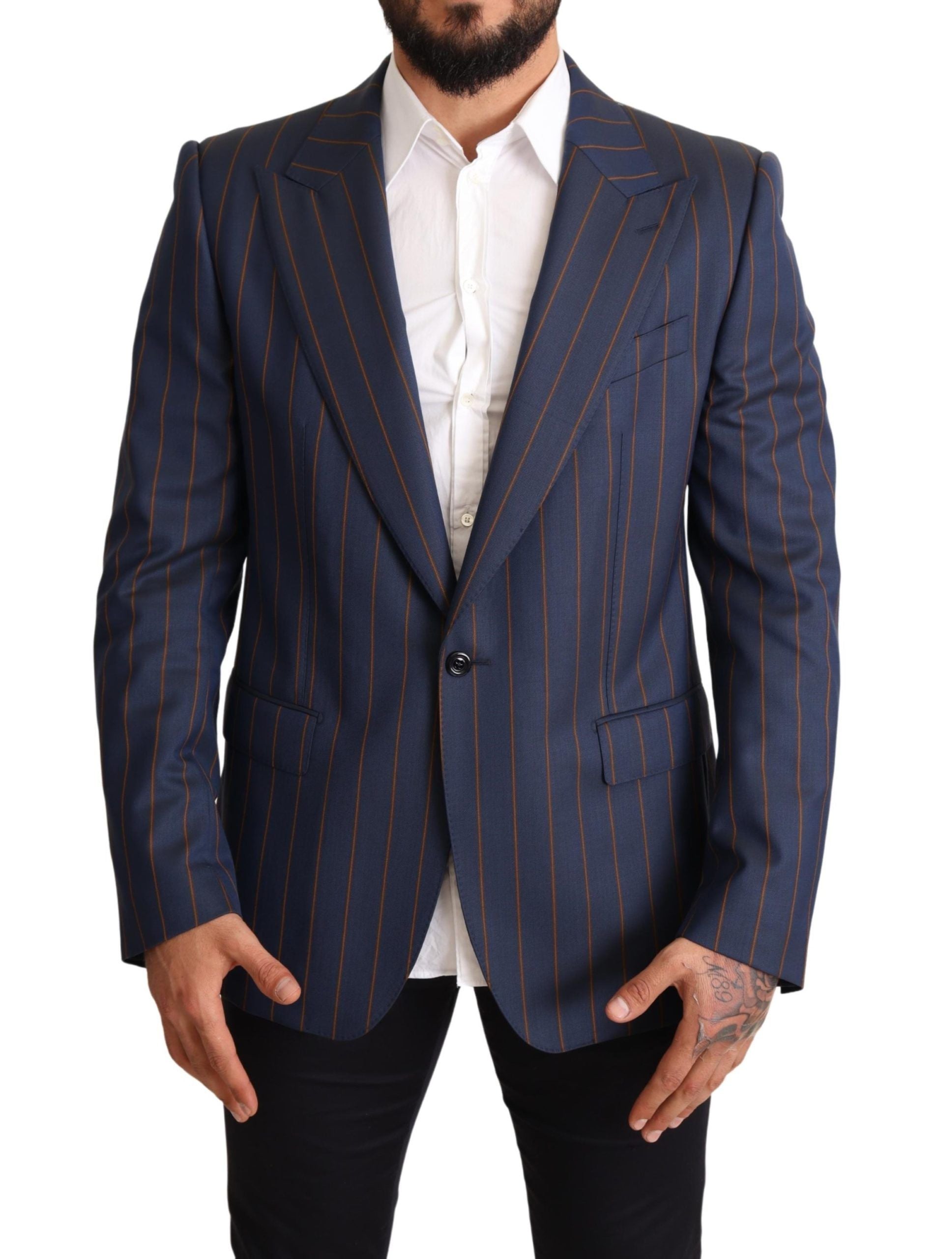Blauw gestreept wollen slim fit blazerjack