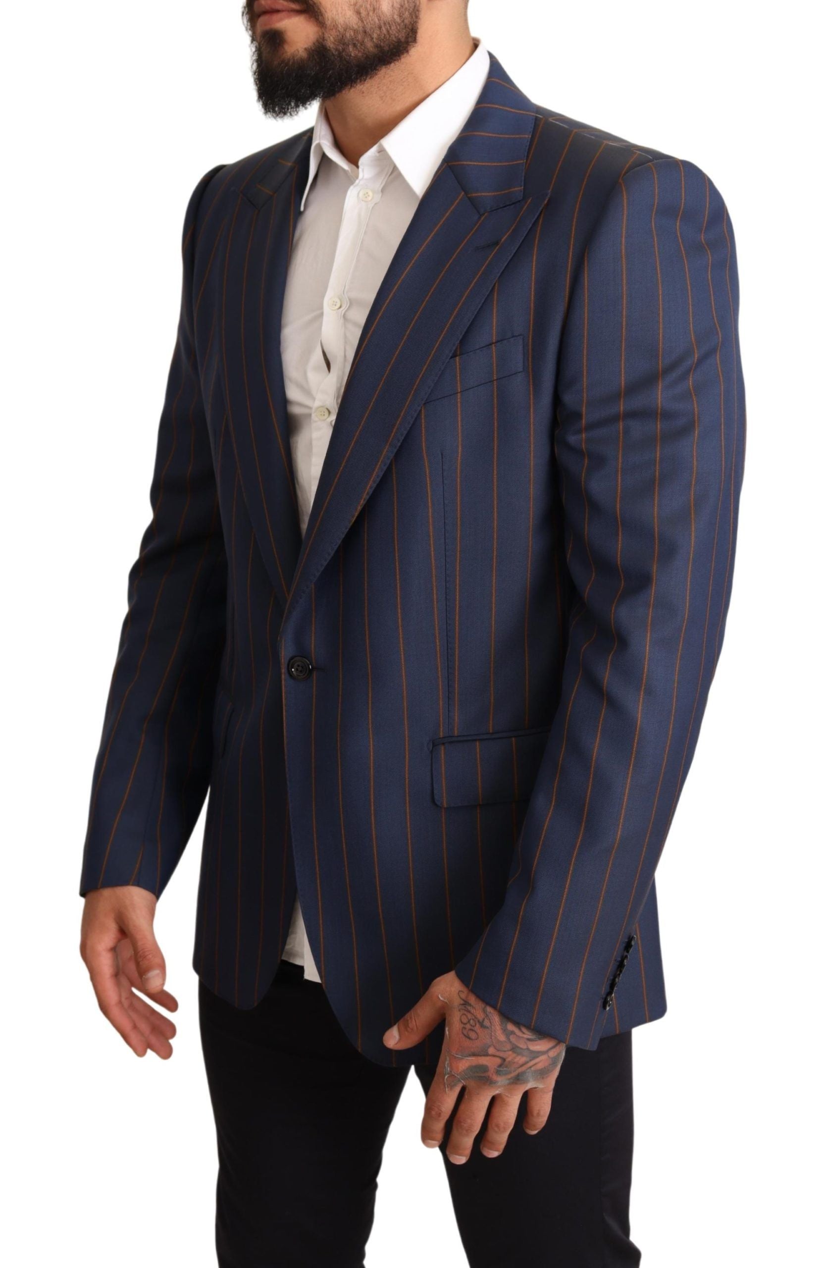Blauw gestreept wollen slim fit blazerjack