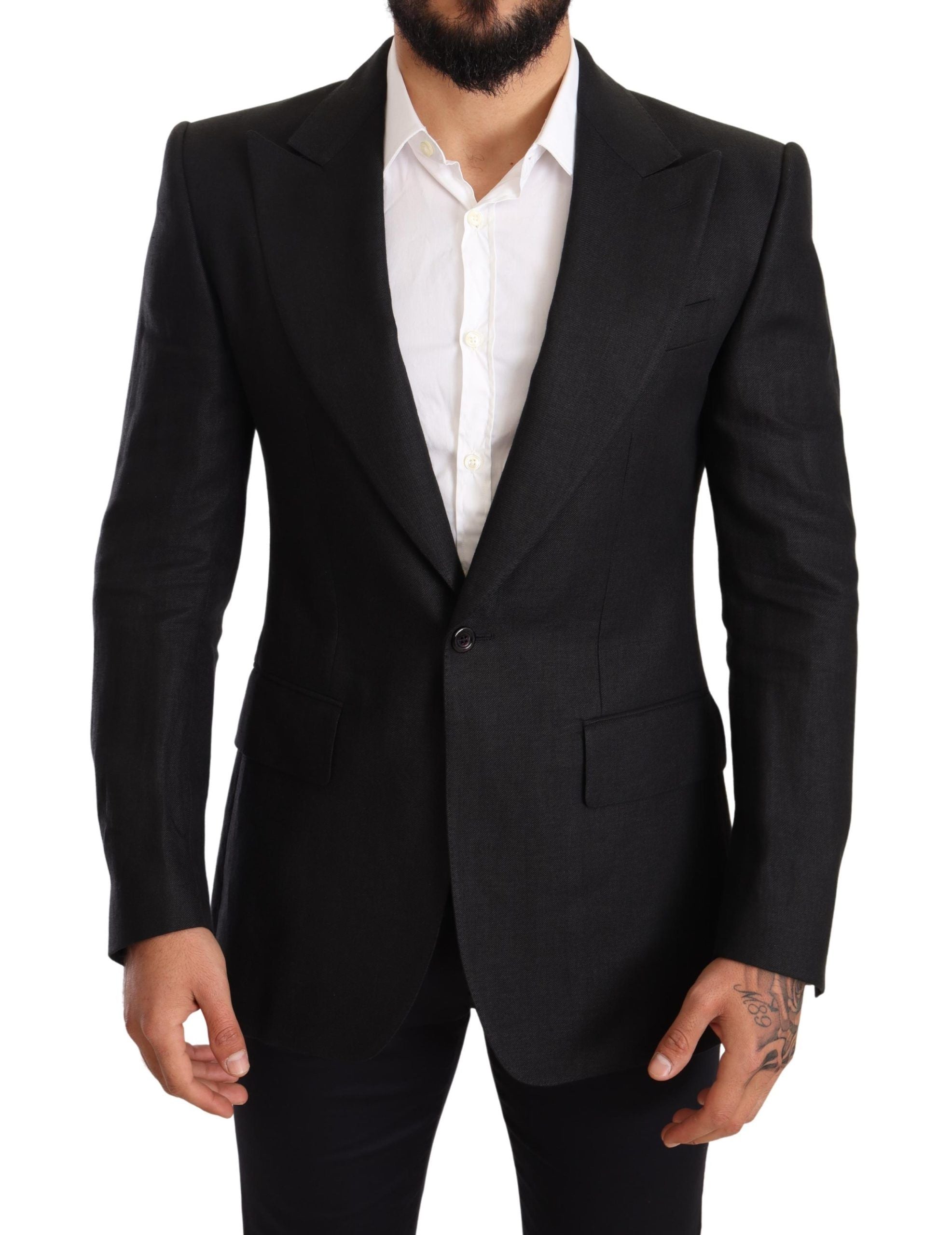 Zwarte linnen slim fit jas blazer
