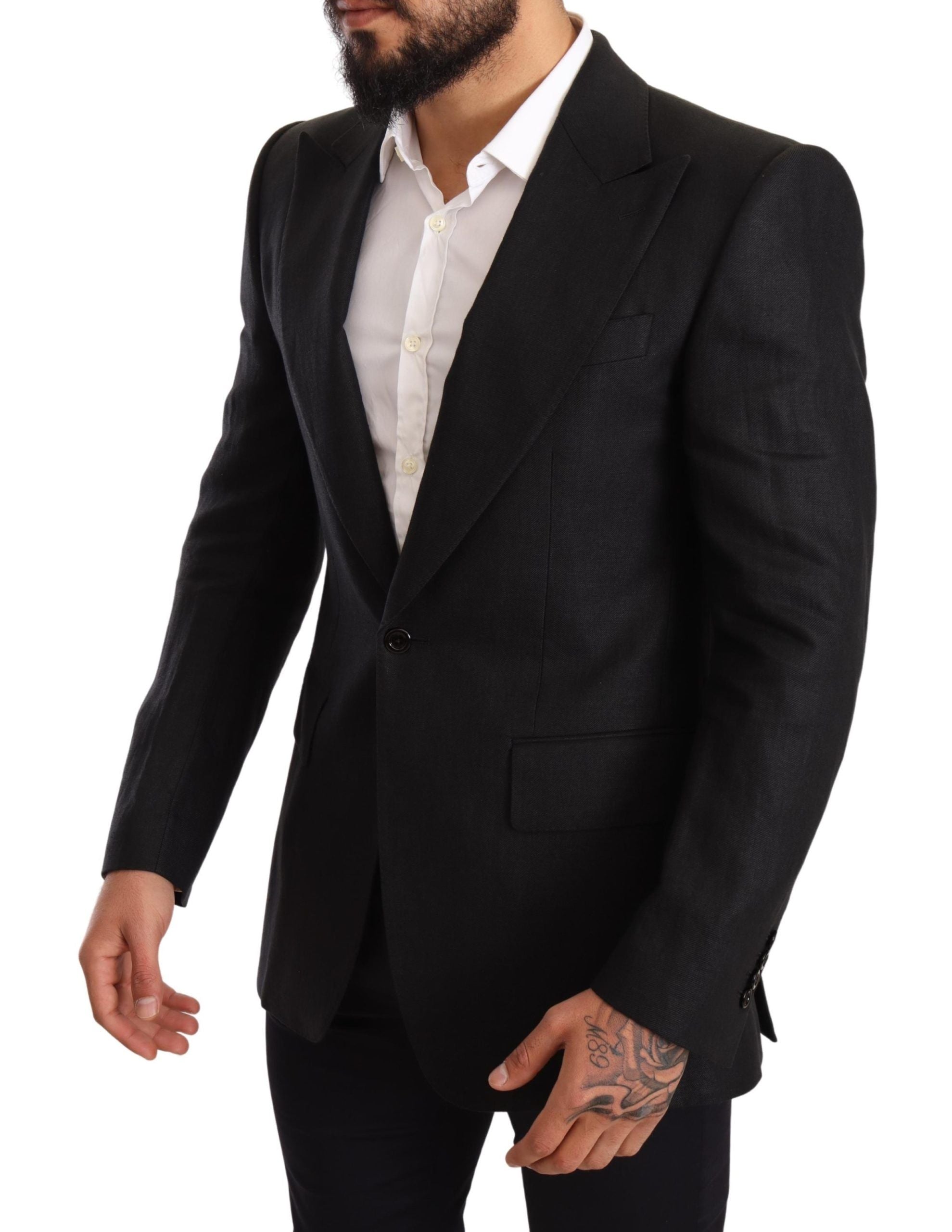 Zwarte linnen slim fit jas blazer