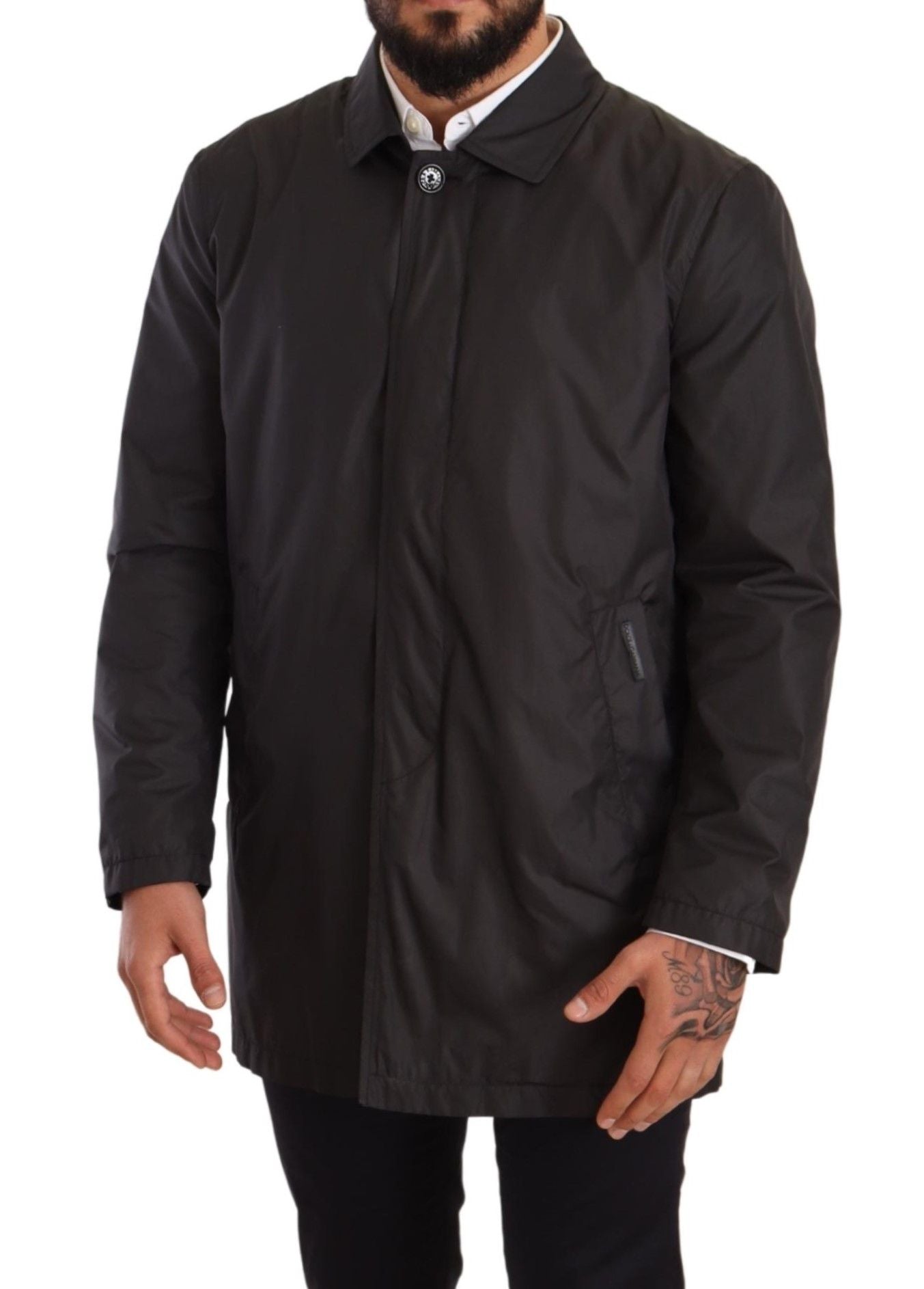 Zwarte polyester heren trenchcoat