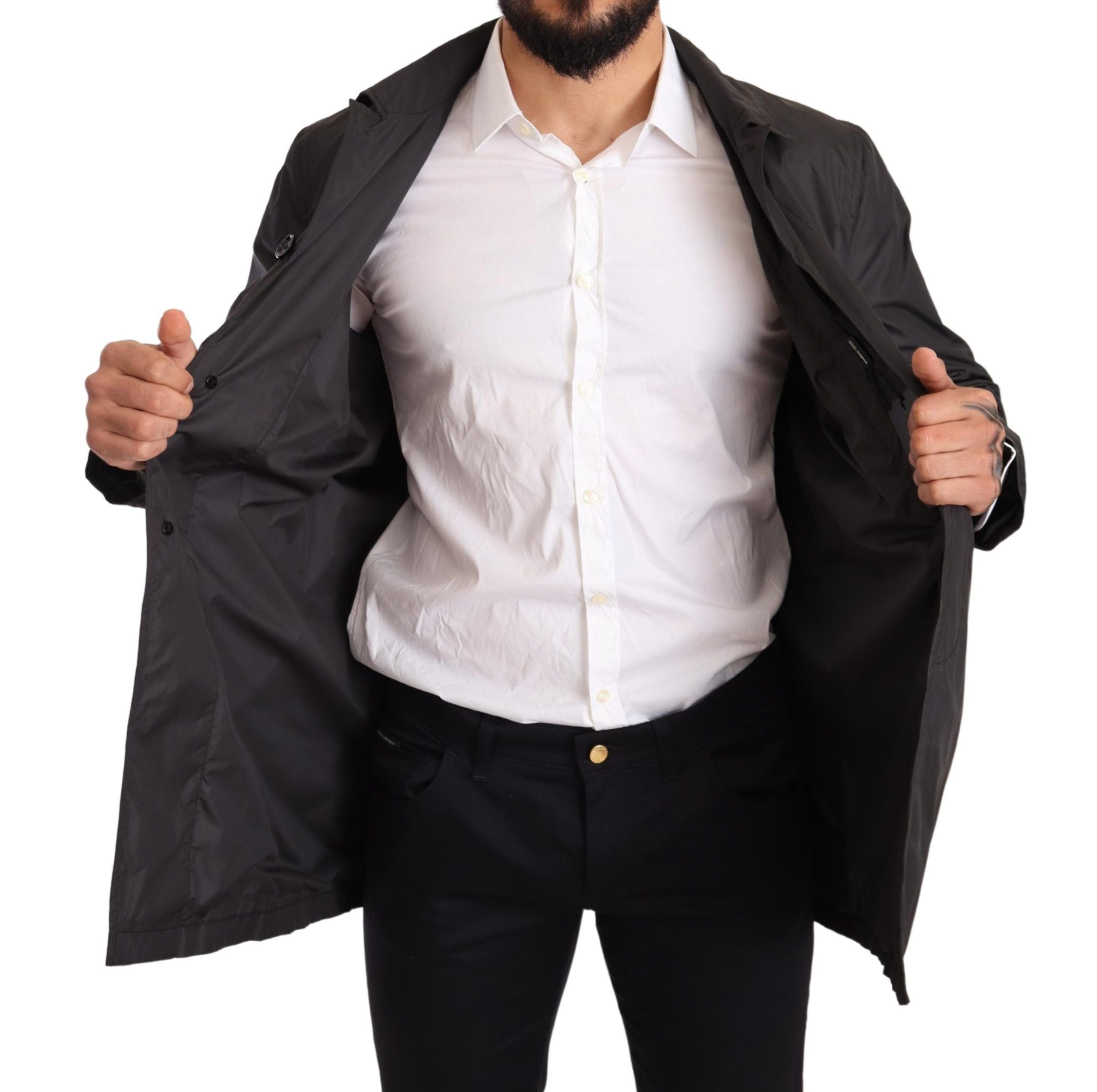 Zwarte polyester heren trenchcoat