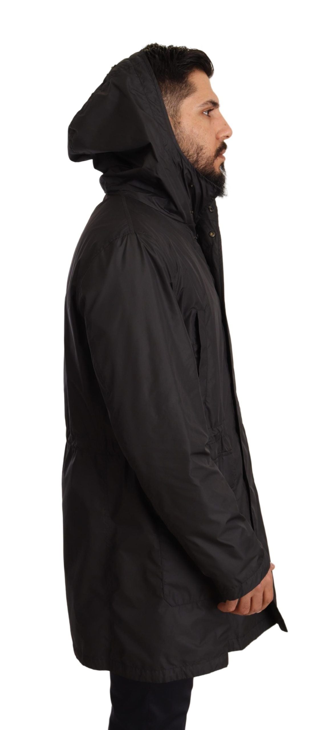 Zwarte trenchcoat met capuchon voor heren