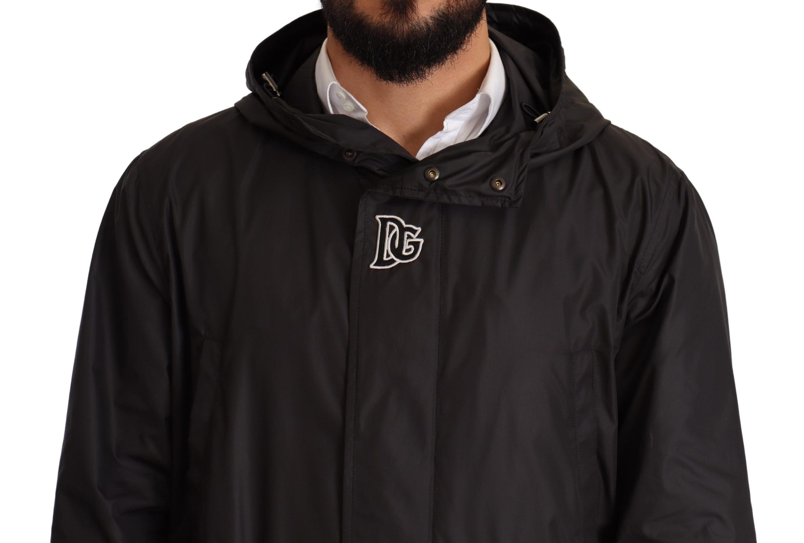 Zwarte trenchcoat met capuchon voor heren