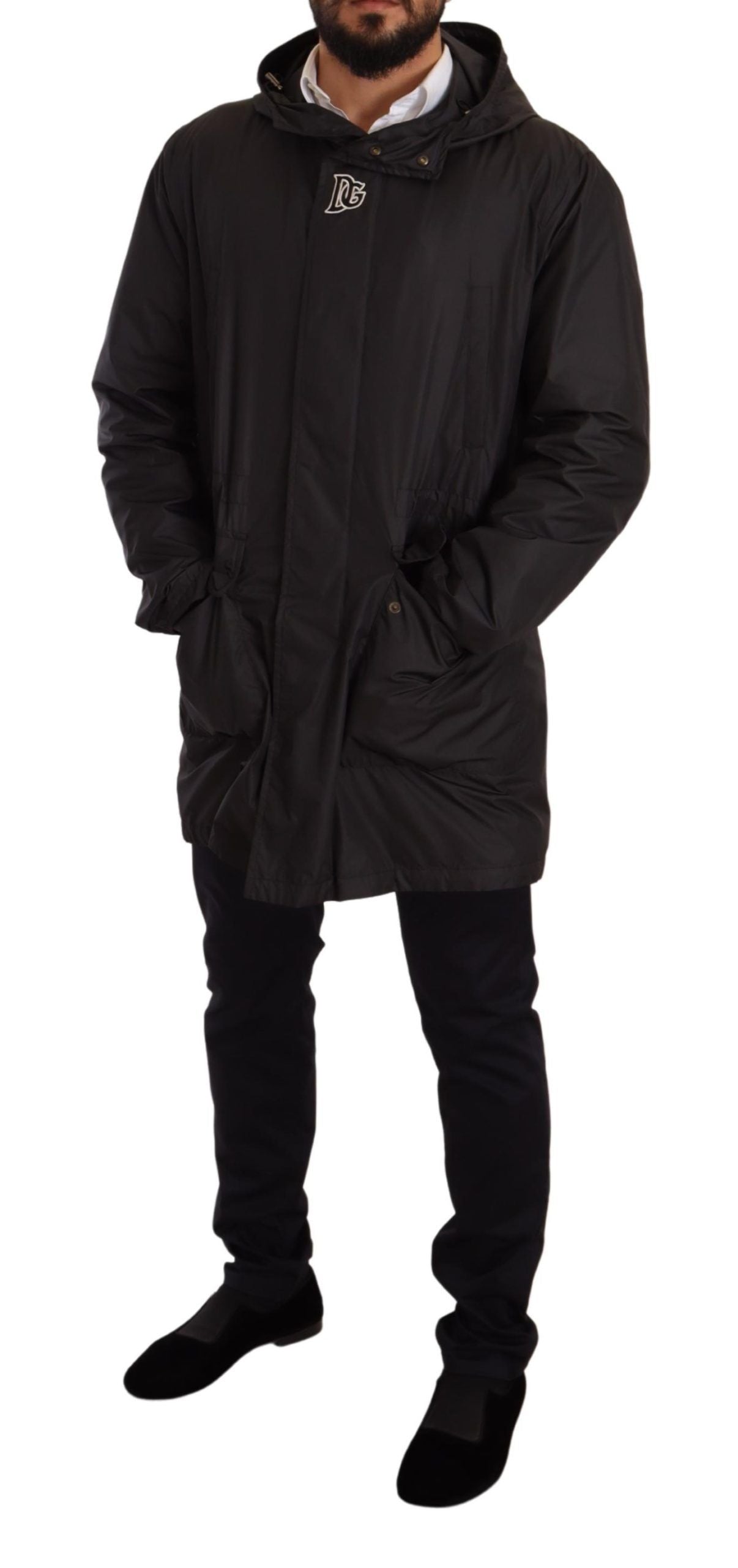 Zwarte trenchcoat met capuchon voor heren