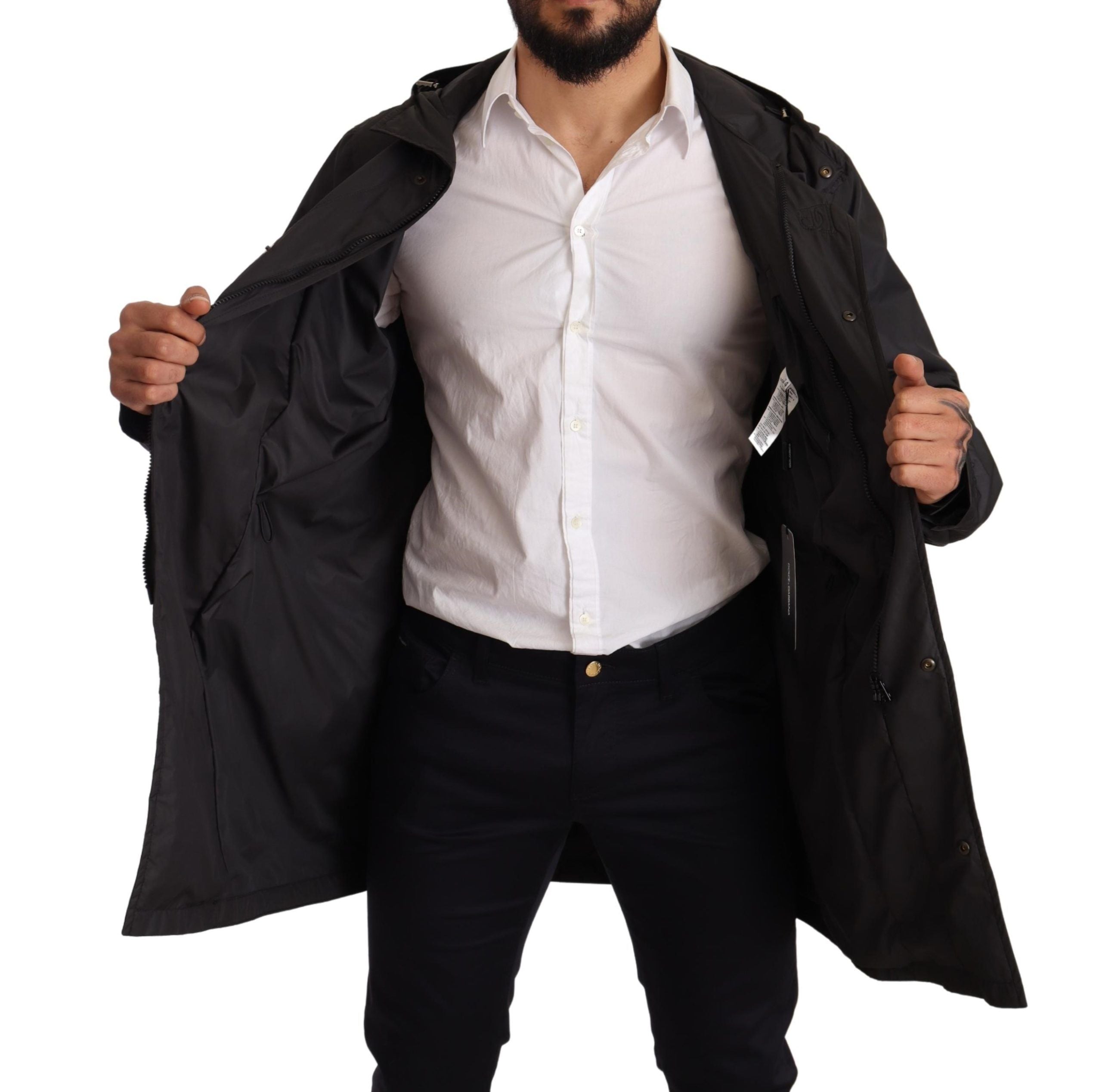 Zwarte trenchcoat met capuchon voor heren