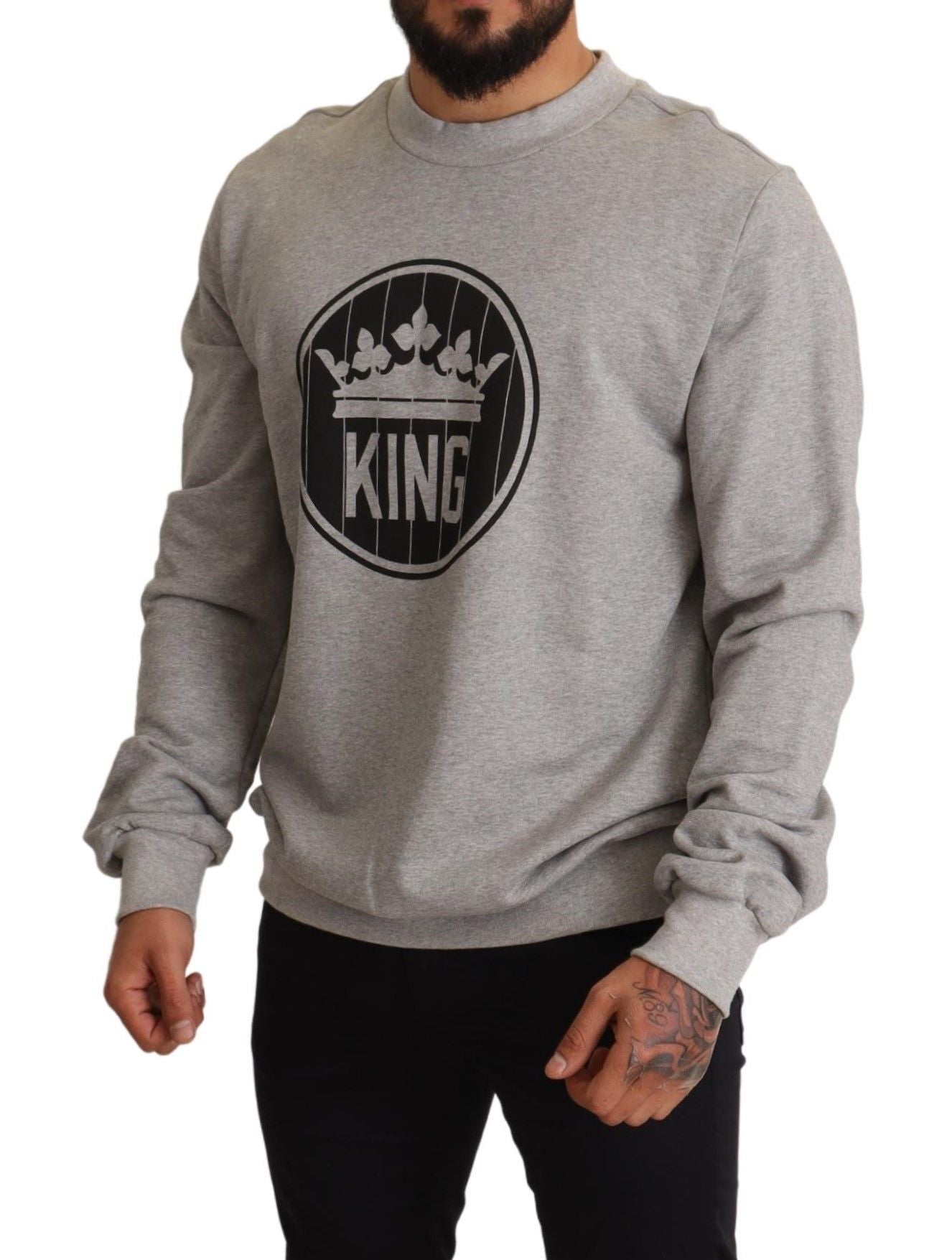 Grijze Crown King Print Katoenen Trui