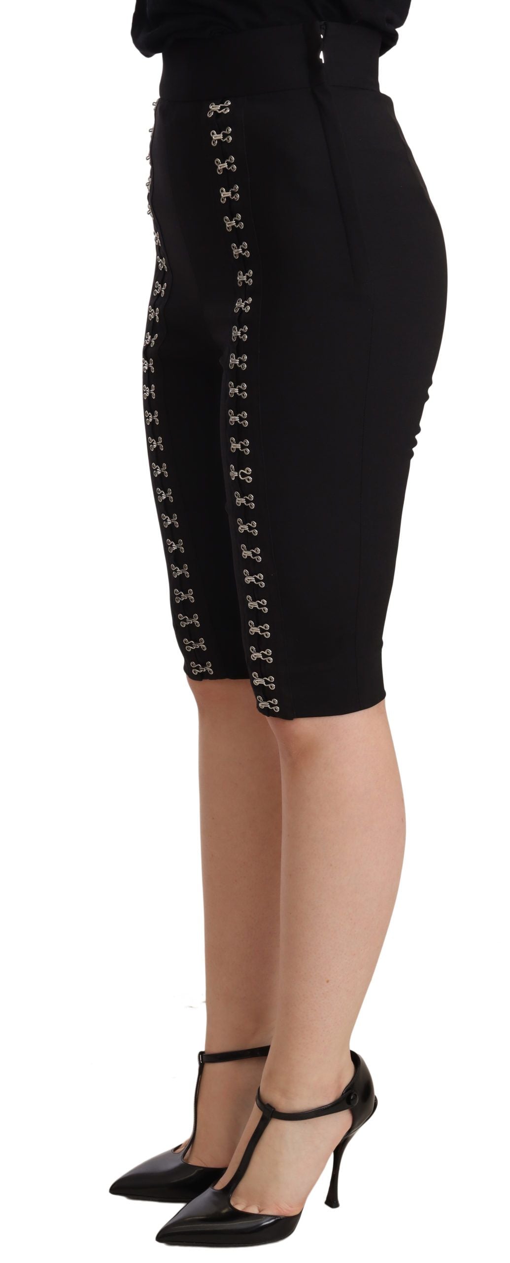 Zwarte wollen stretch slim fit shorts met hoge taille