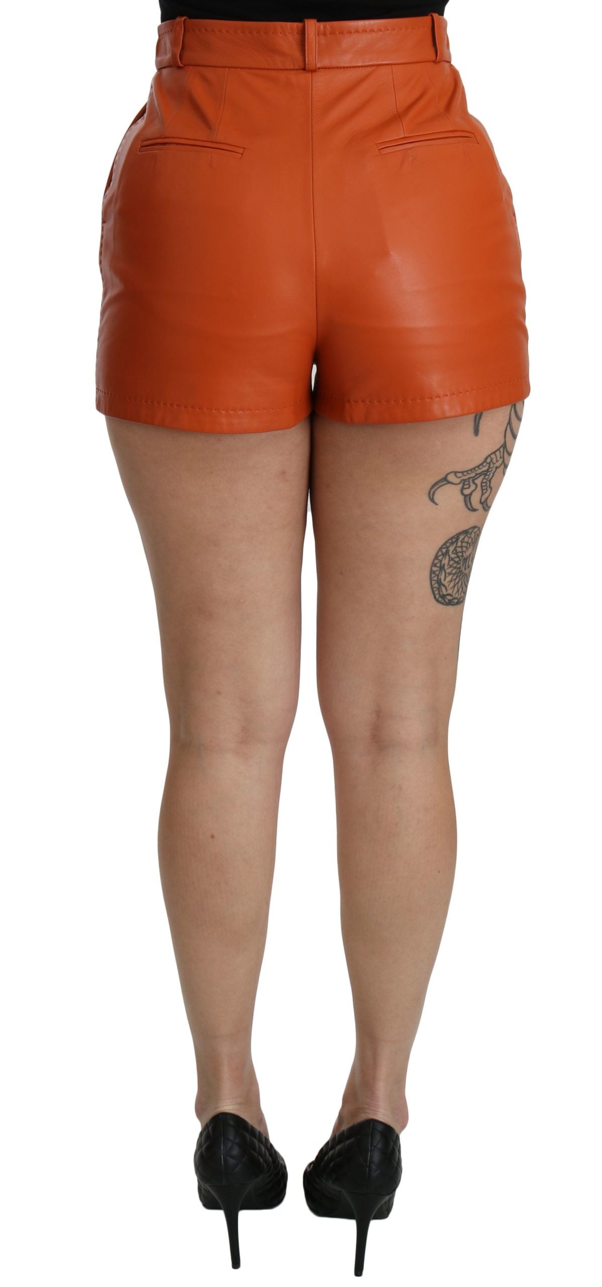 Oranje leren hoge taille hotpants shorts