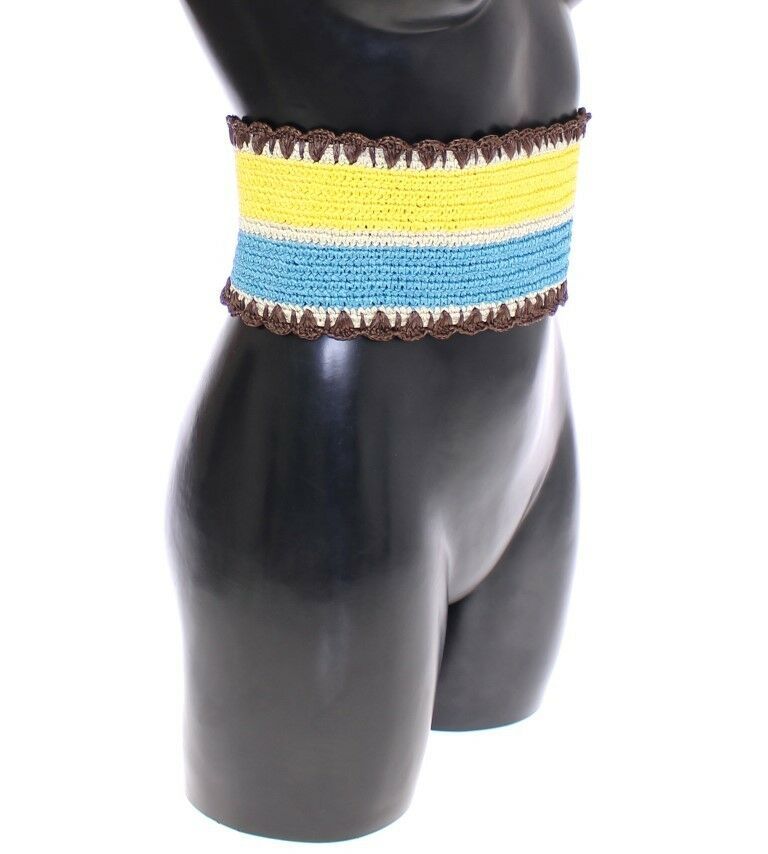 Gele gestreepte brede taille raffia riem