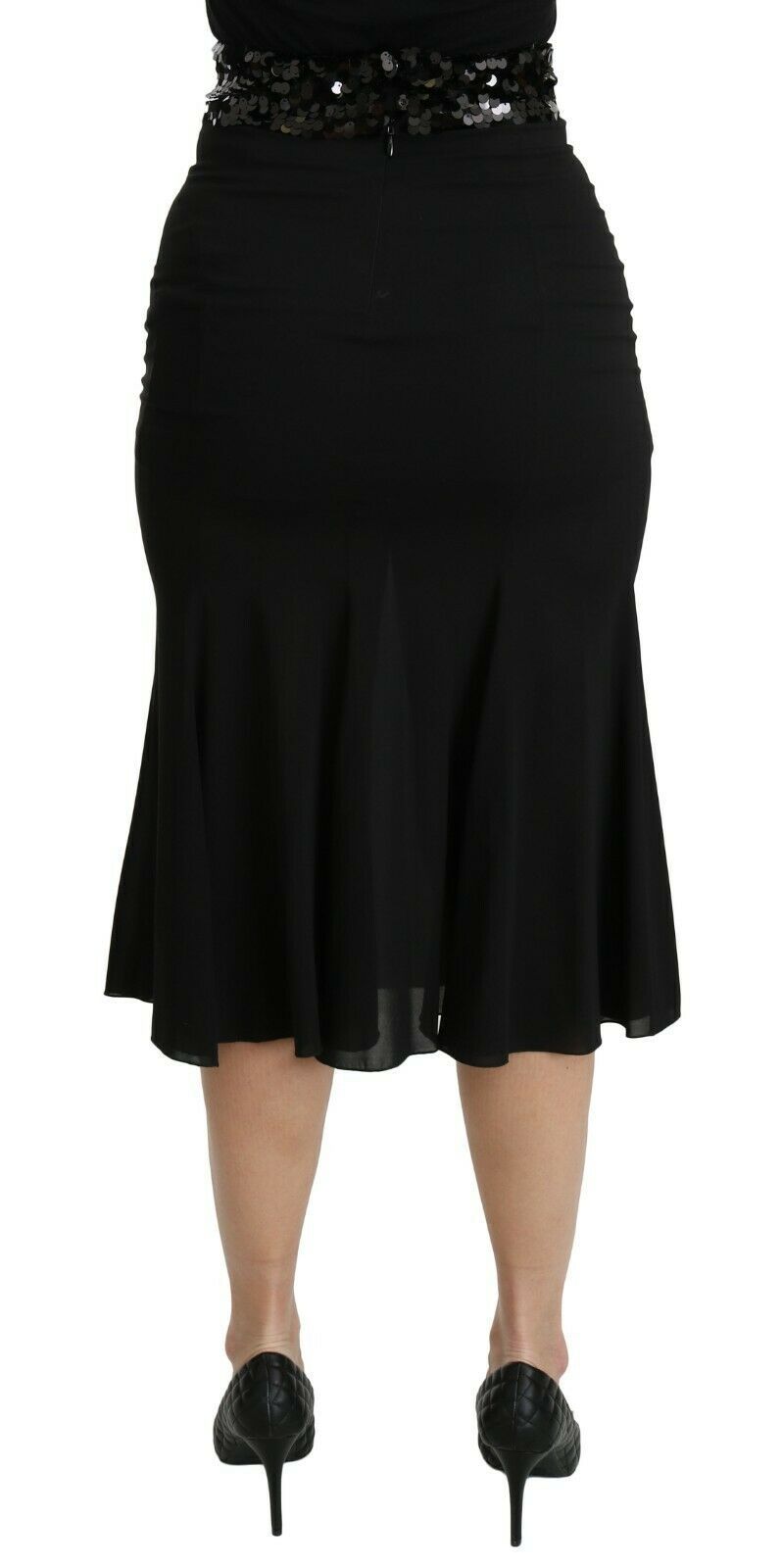 Zwarte zeemeermin hoge taille midi zijden rok