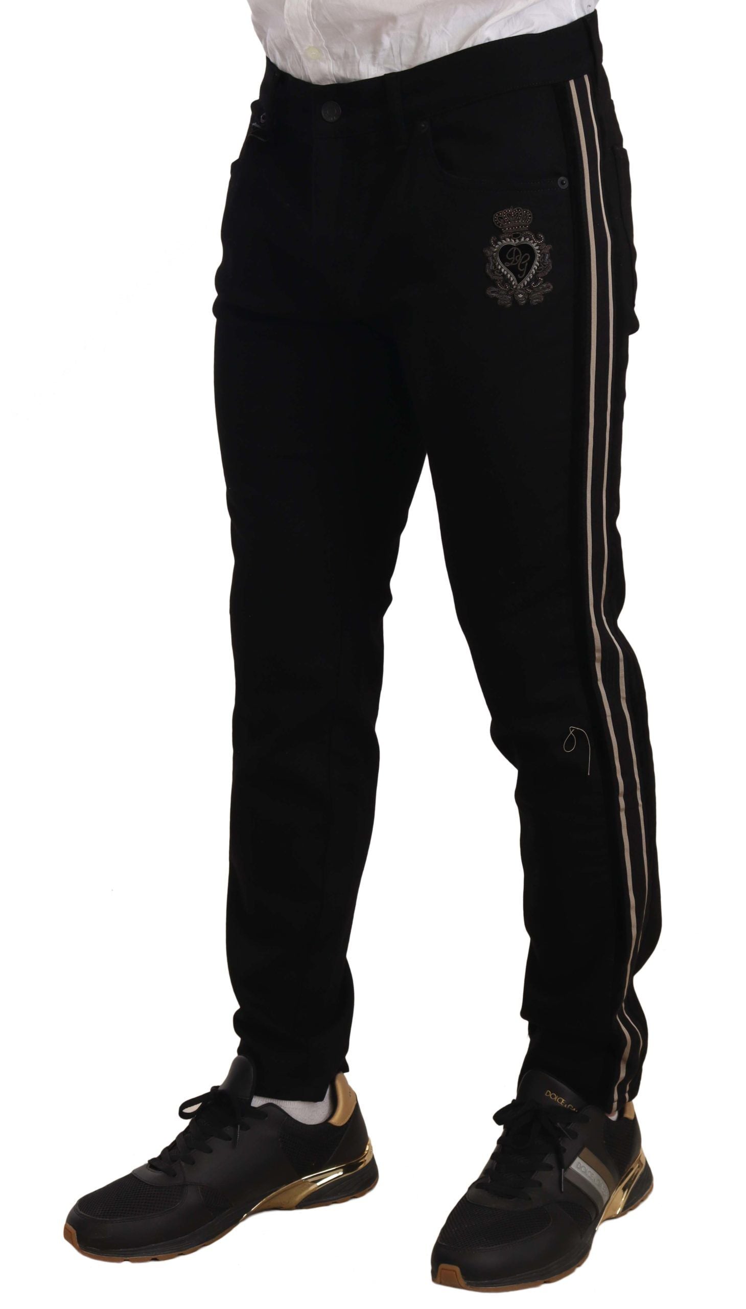 Zwarte skinny fit denim zijband jeansbroek