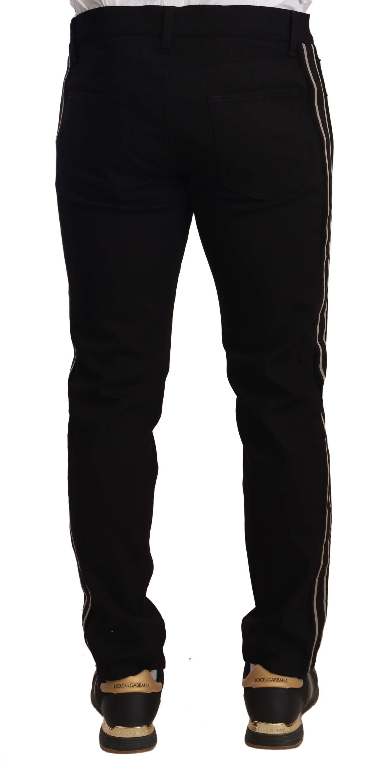 Zwarte skinny fit denim zijband jeansbroek