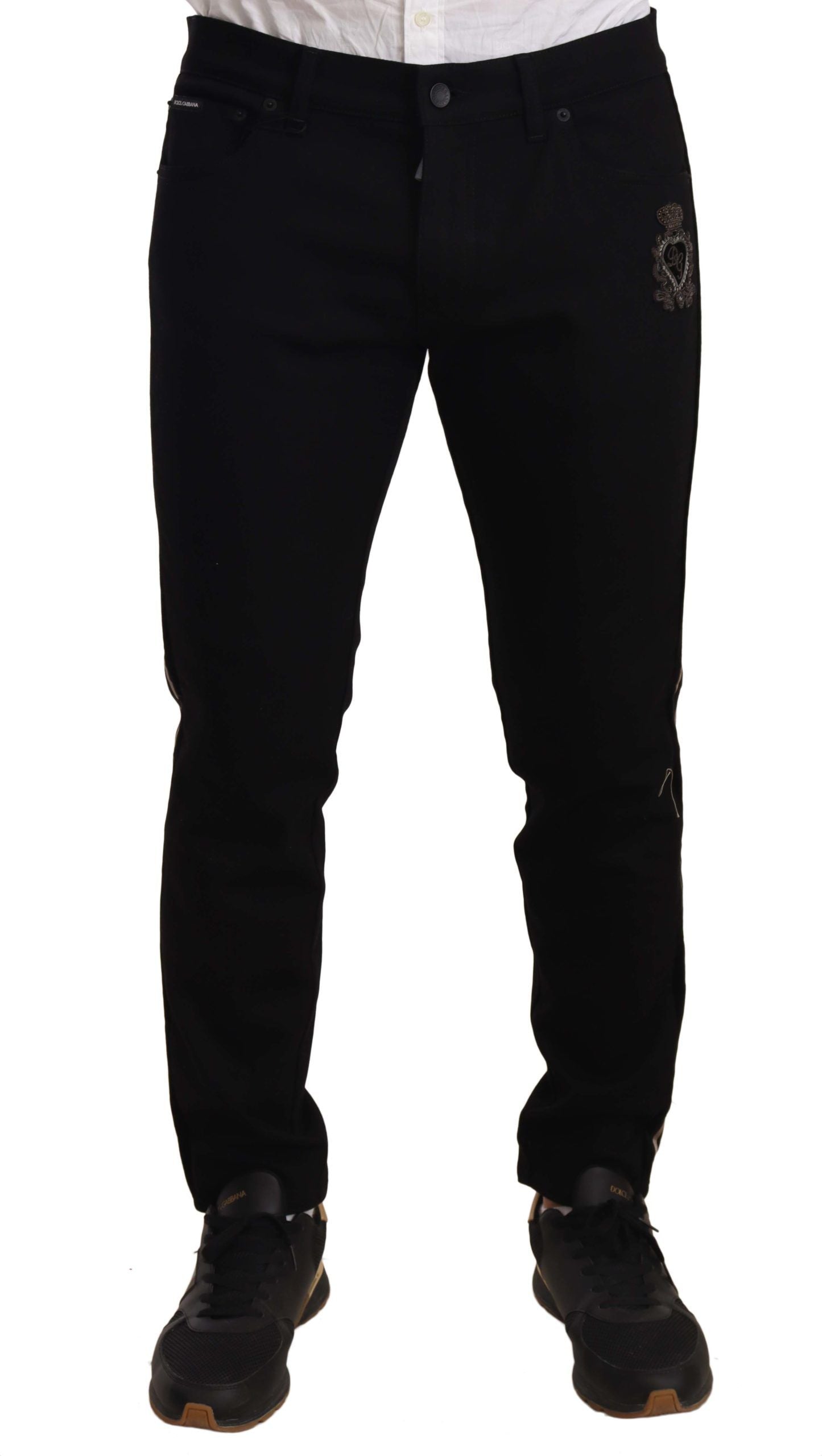 Zwarte skinny fit denim zijband jeansbroek