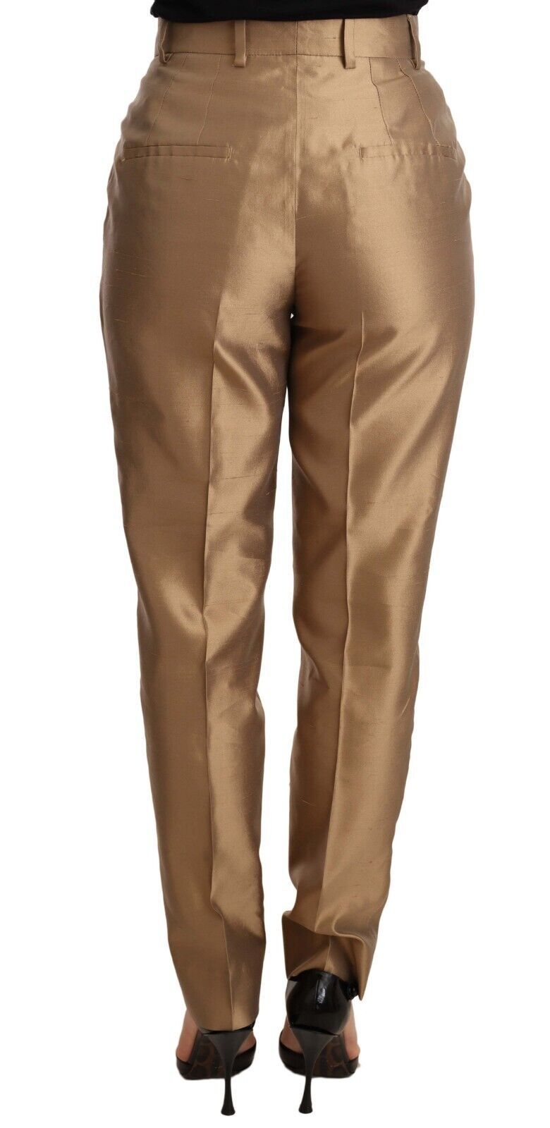 Gouden zijden taps toelopende broek Metallic broek