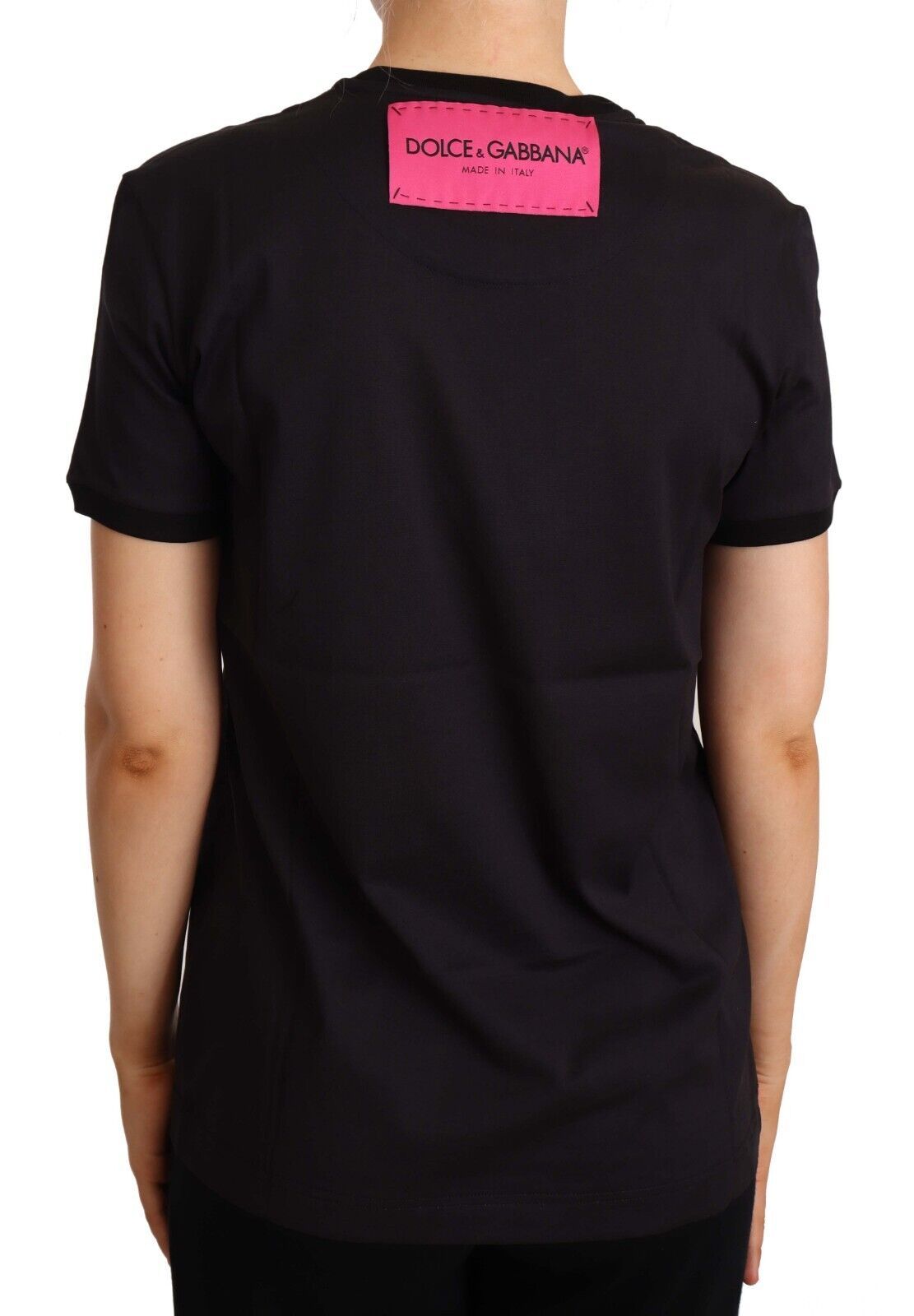 Zwart katoenen T-shirt met grote print en ronde hals