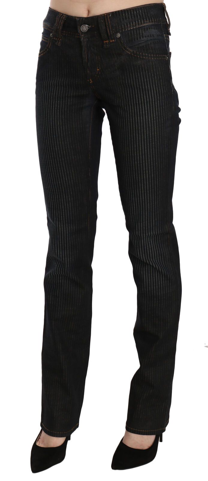 Zwarte corduroy denim casual broek met middelhoge taille en slanke pasvorm