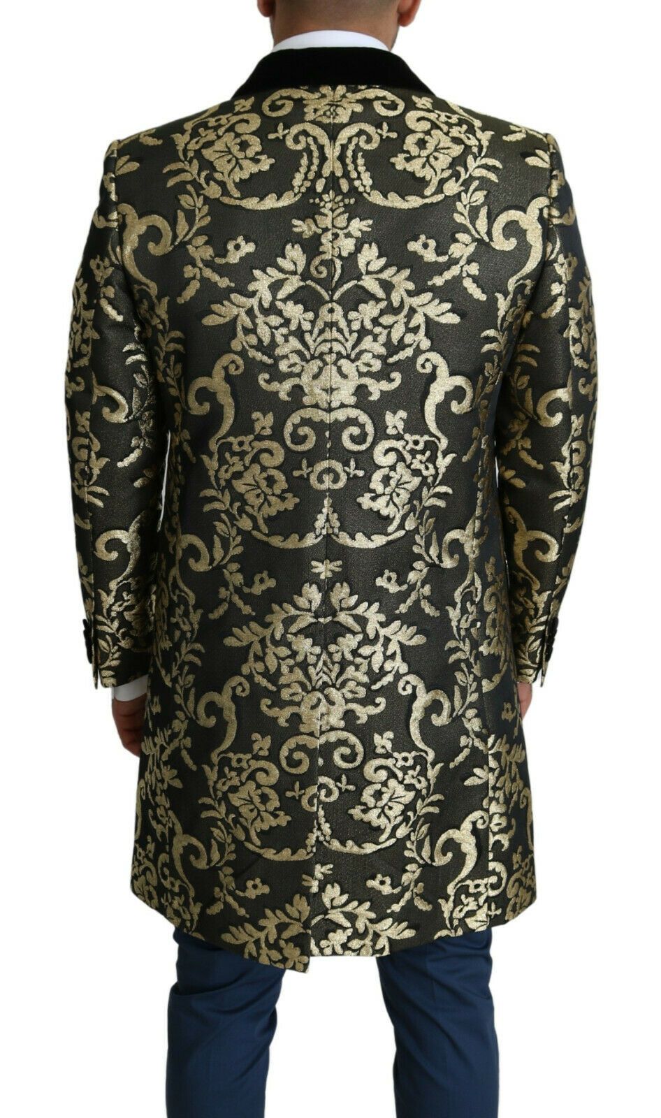 Zwarte gouden jacquard lange jas SICILIA jas