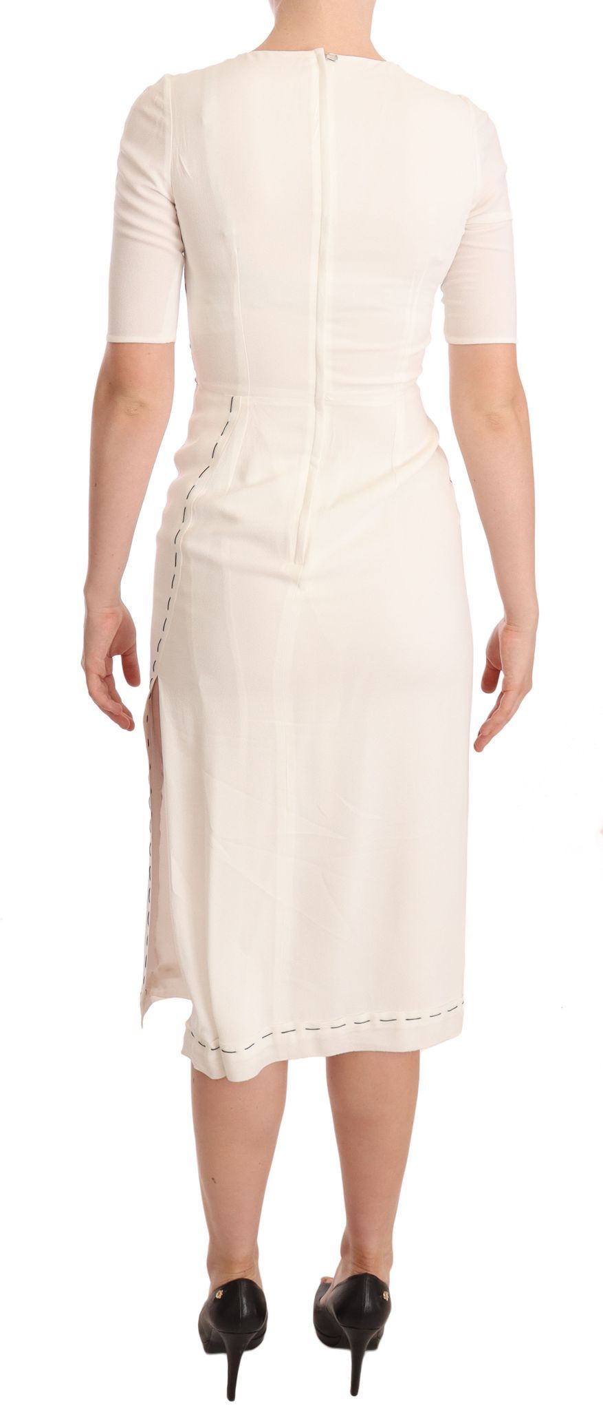 Witte crêpe midi-jurk met bloemenprint
