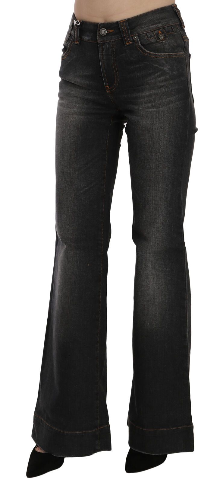 Zwarte gewassen mid waist flared denim casual jeans