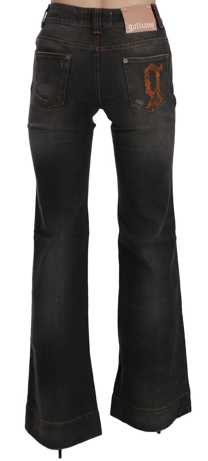 Zwarte gewassen mid waist flared denim casual jeans