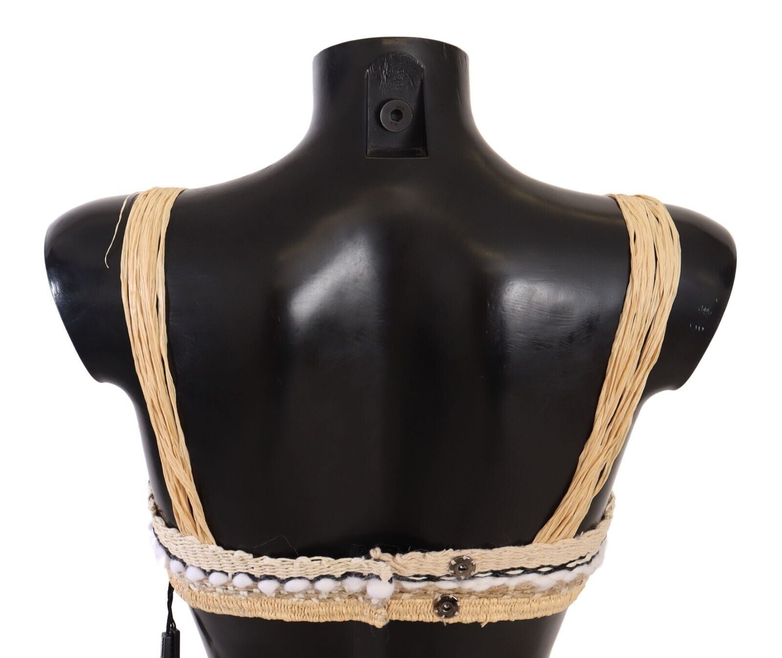 Beige stro raffia geweven gehaakte top