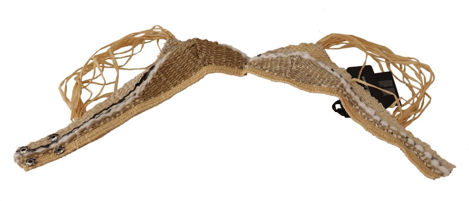 Beige stro raffia geweven gehaakte top