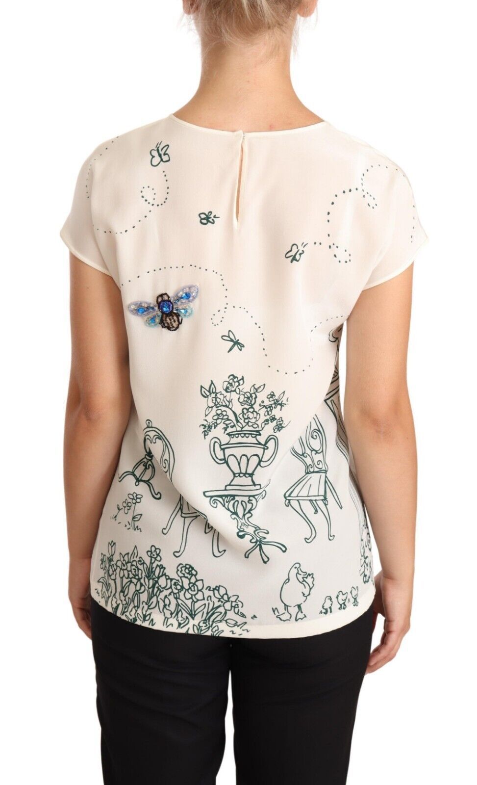 Witte zijden tuinfontein T-shirt blouse